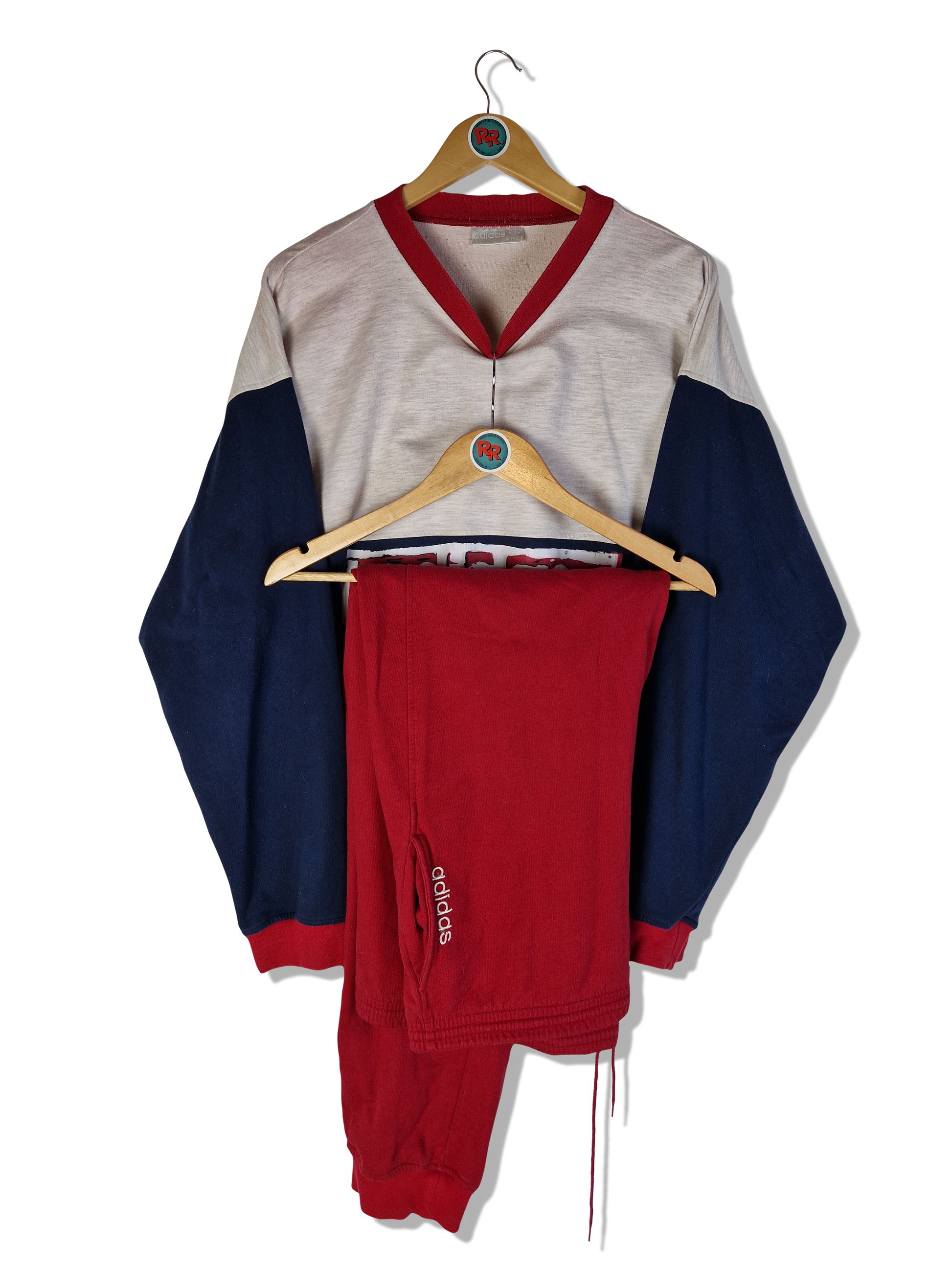Rare! Vintage Adidas Trainingsanzug Spellout Rot Grau (D9) L-XL - RareRags