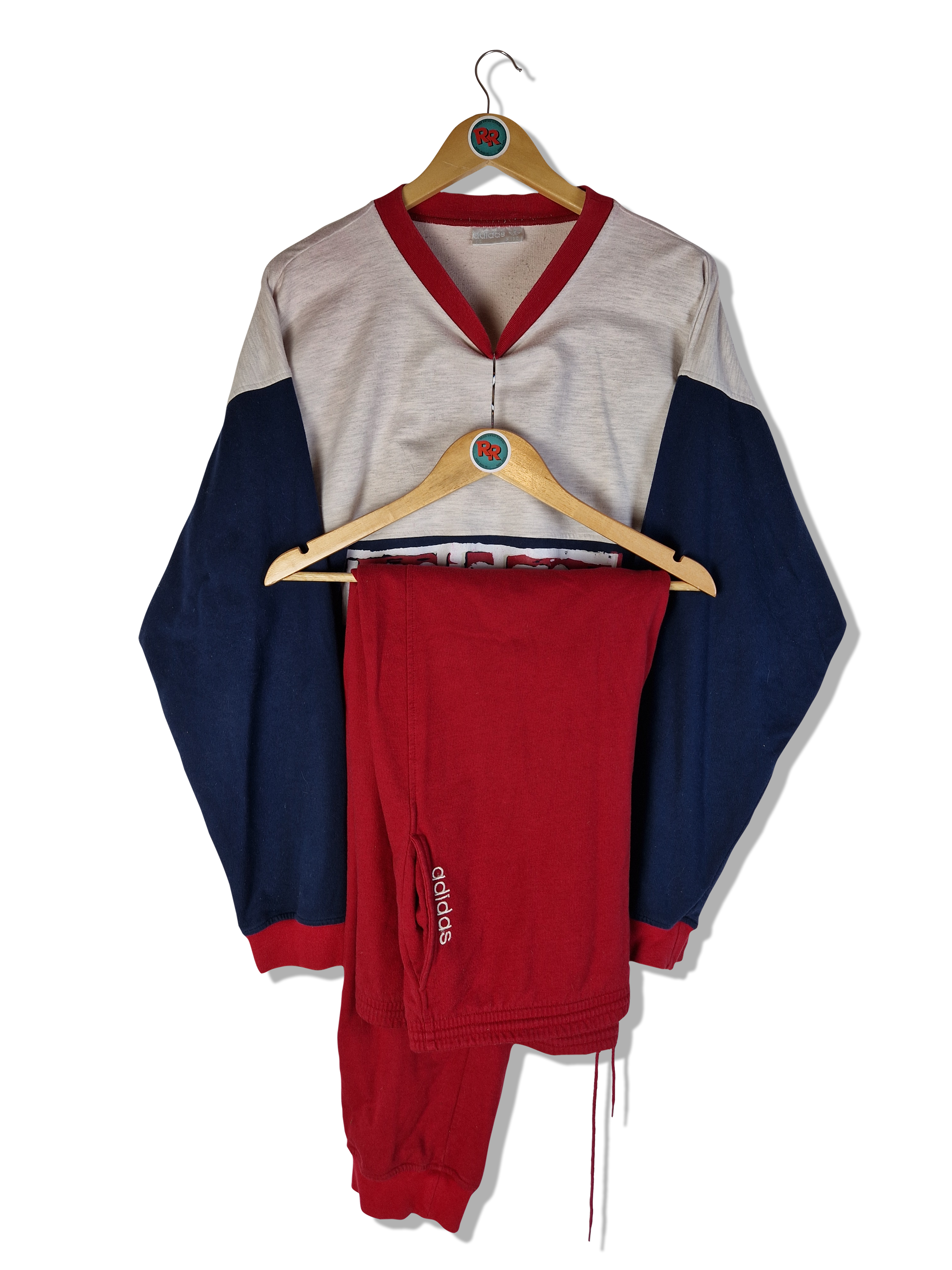 Rare! Vintage Adidas Trainingsanzug Spellout Rot Grau (D9) L-XL - RareRags