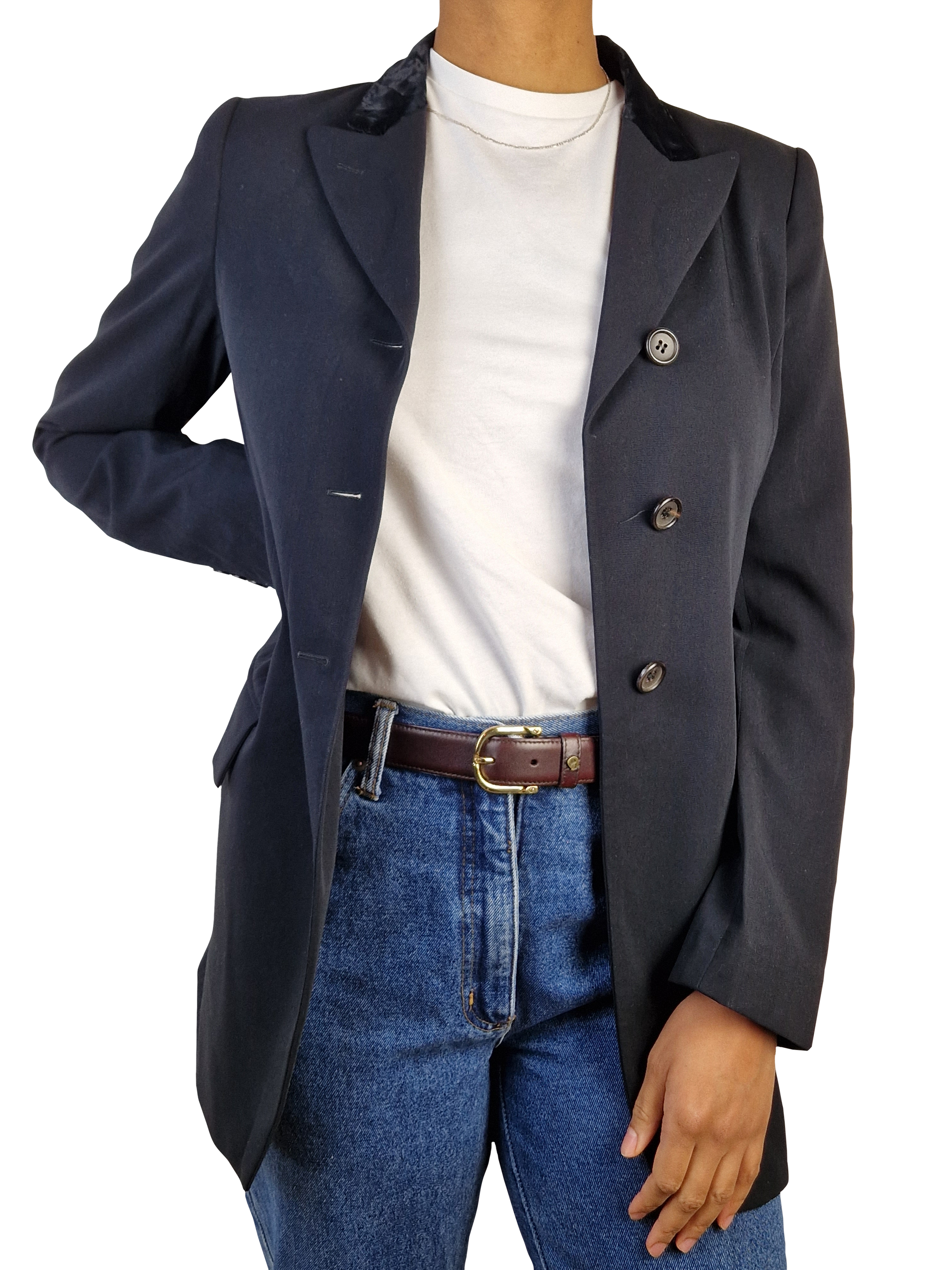 Vintage Jil Sander Blazer Schurwolle Samtiger Velourkragen  Schwarz (36) S - RareRags