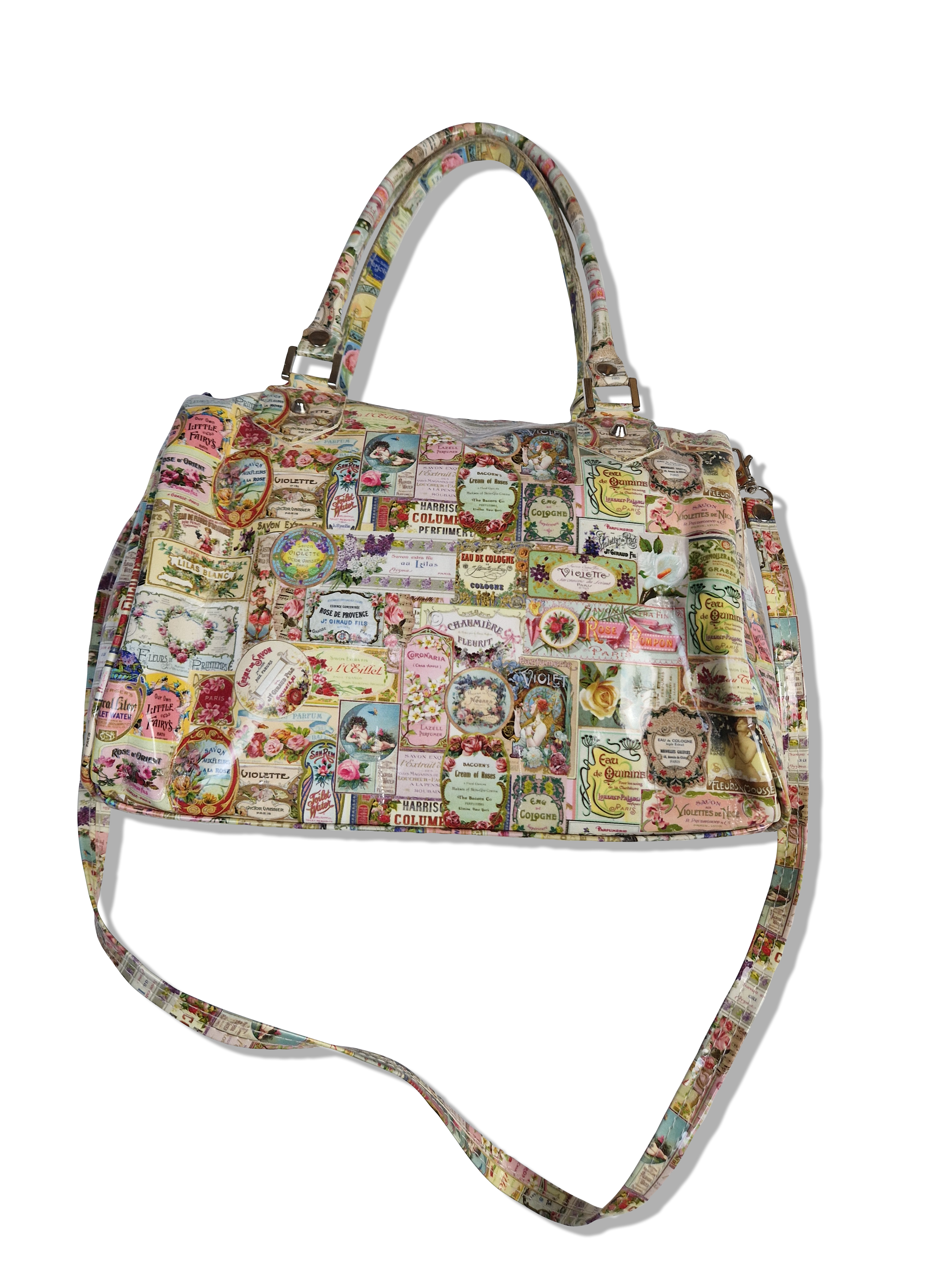 Vintage NoName Handtasche French Parfume Print - RareRags