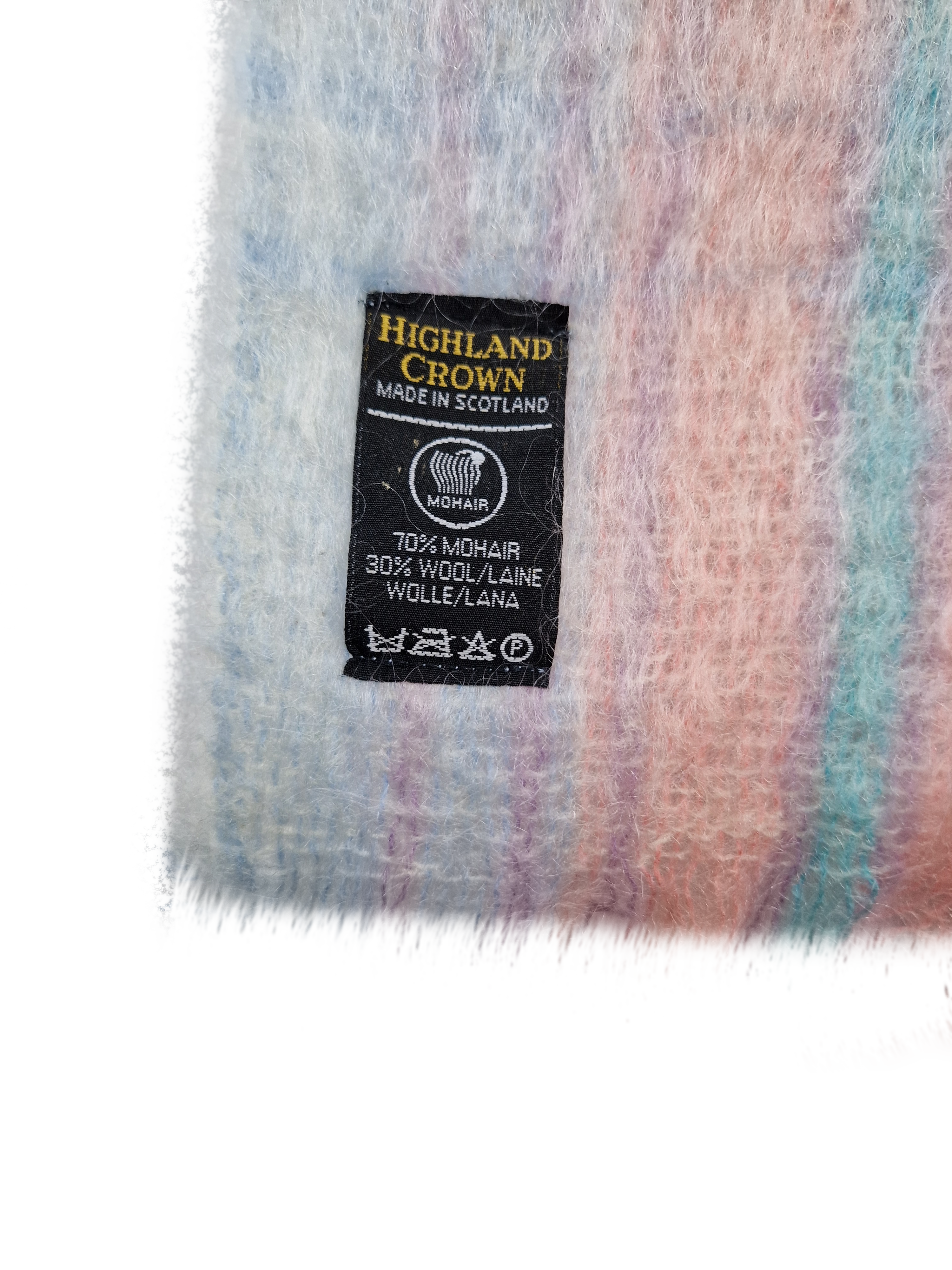 Vintage Highland Crown Schal Mohair Made In Scotland Weiß Rosa - RareRags