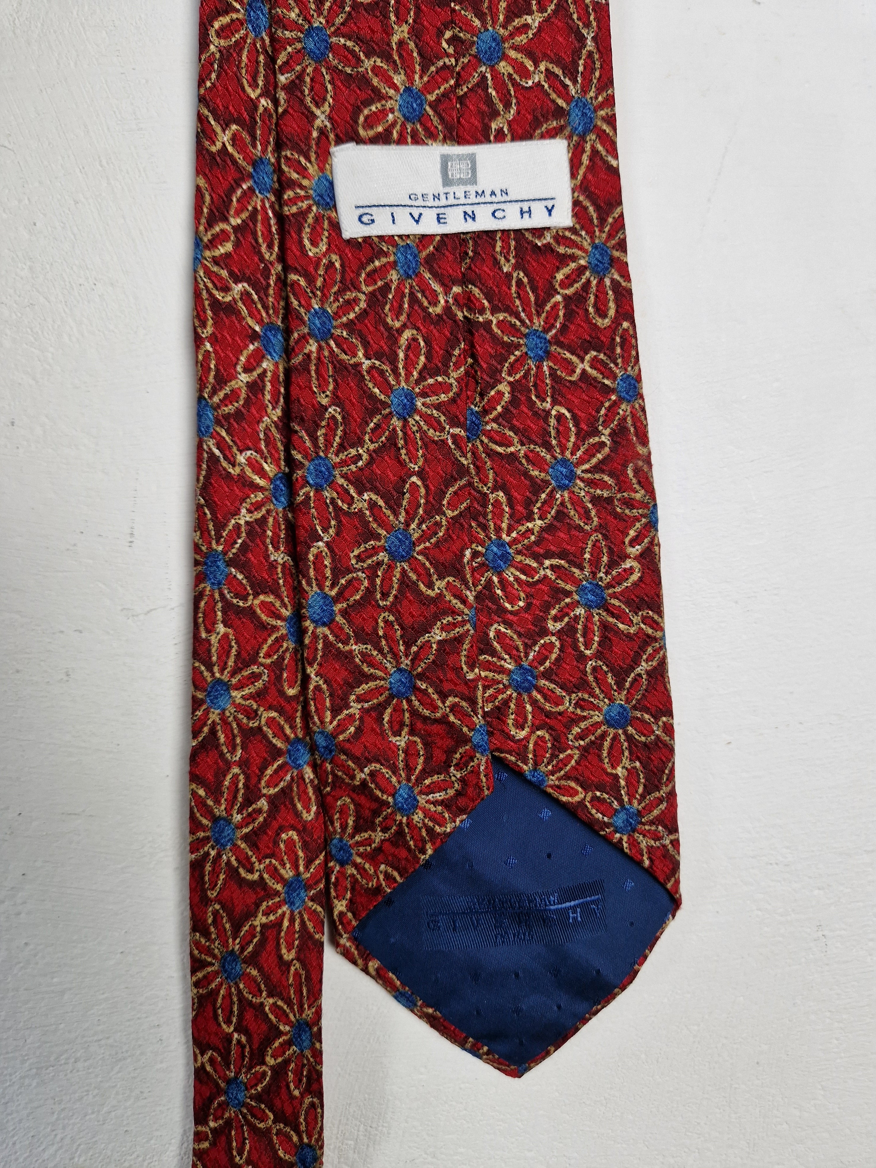 90s Givenchy Krawatte Seide Florales Muster Rot
