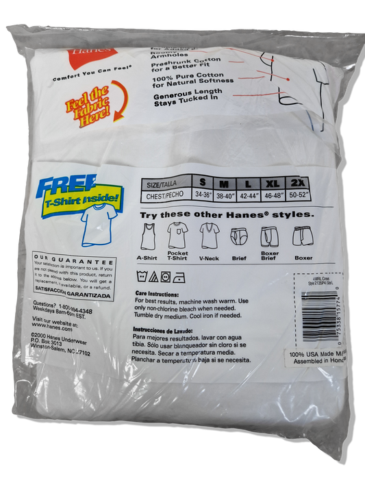 Rare! Vintage Hanes Shirt 3erPack Deadstock 2000 Blank Weiß (42-44) L
