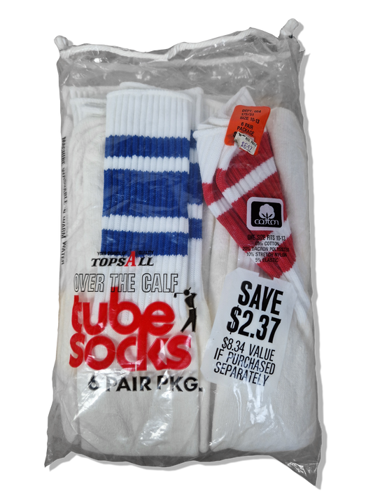 Rare! Vintage Woolworth Tube Socks Deadstock Over The Calf 6er Pack Weiß Rot Blau
