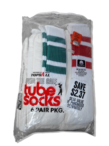 Rare! Vintage Woolworth Tube Socks Deadstock Over The Calf 6er Pack Weiß Rot Grün