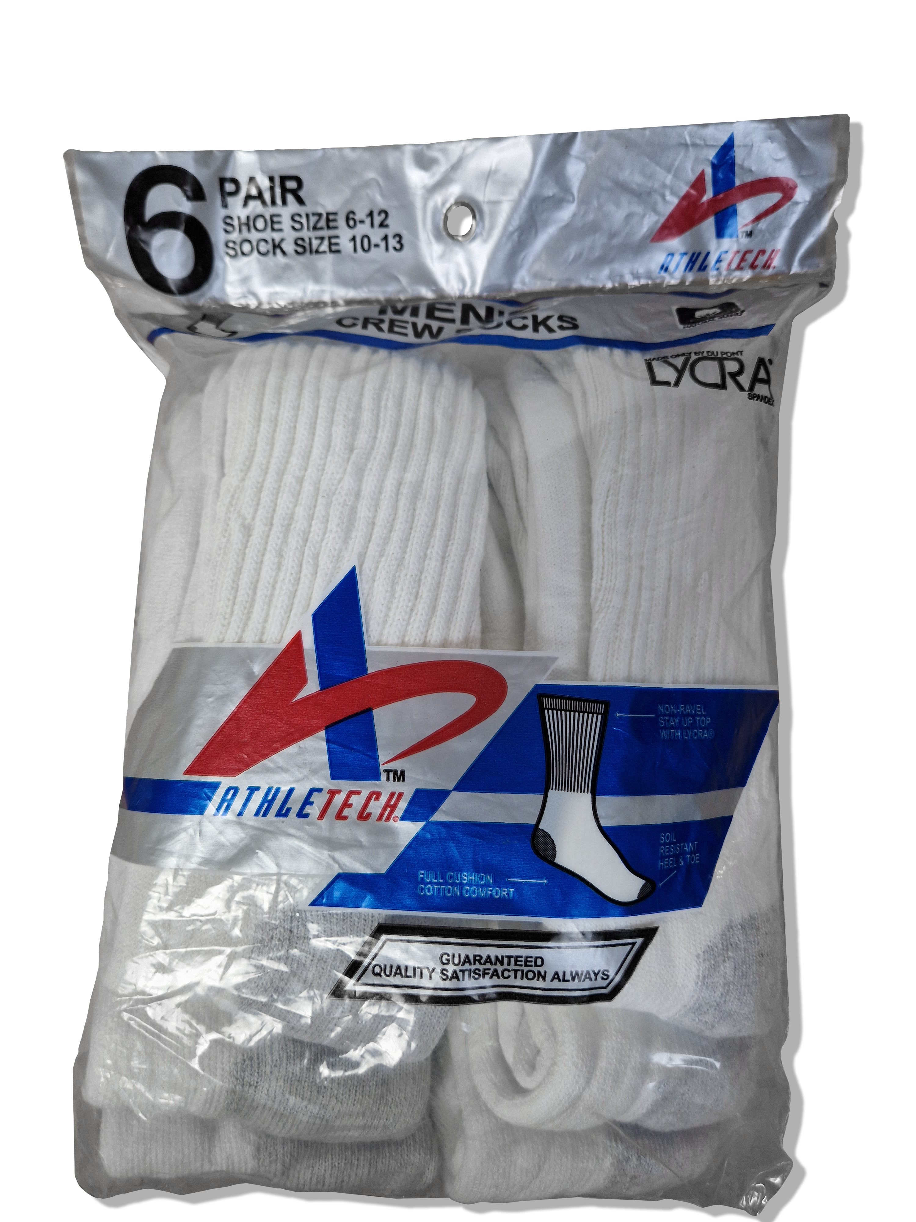 Vintage Athletech Crew Socks Mens 6er Pack Made In USA Deadstock Weiß - RareRags