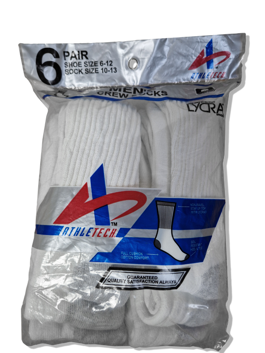 Vintage Athletech Crew Socks Mens 6er Pack Made In USA Deadstock Weiß