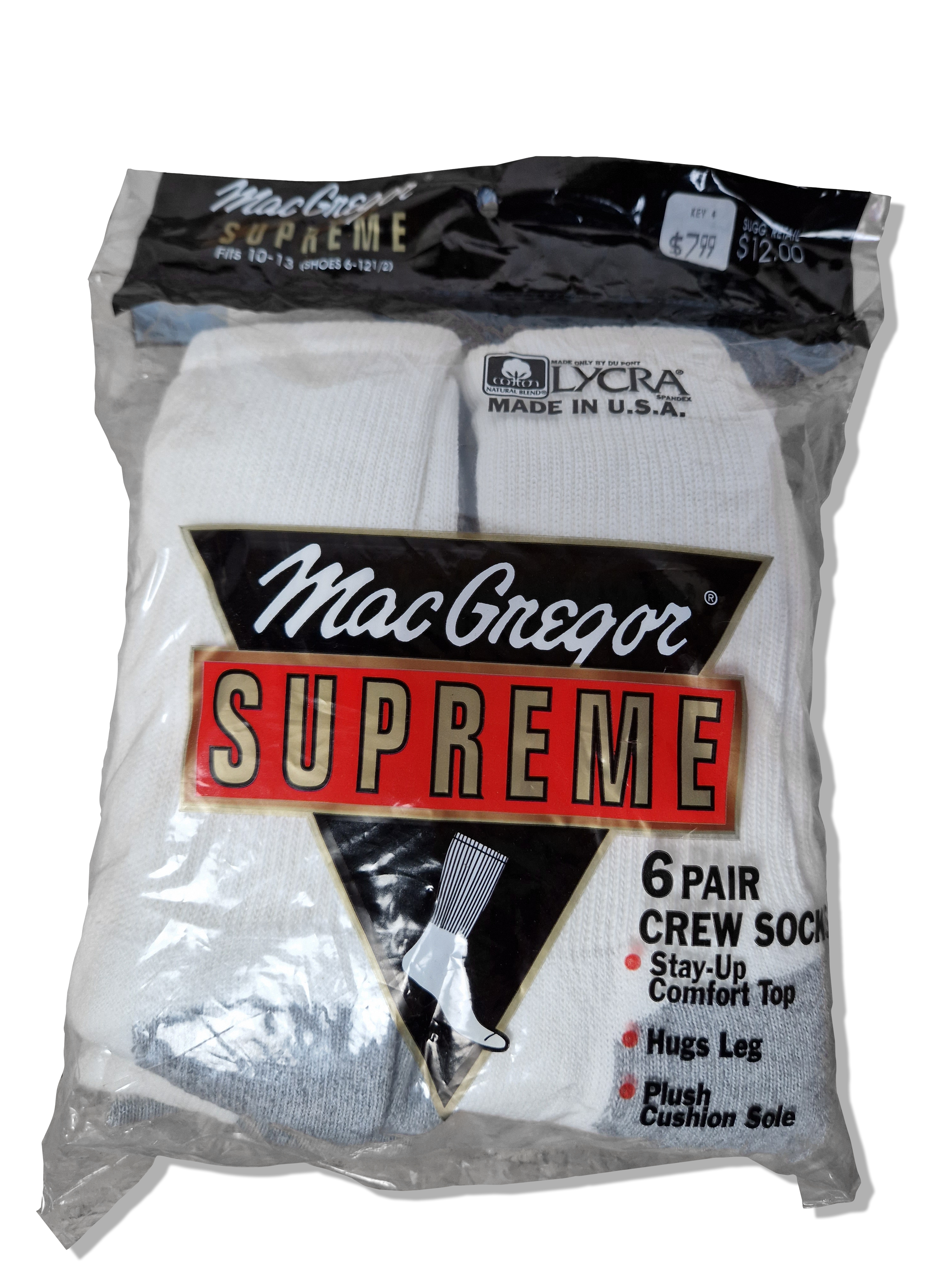 Vintage McGregor Crew Socks 6erPack Made In USA Deadstock Weiß - RareRags