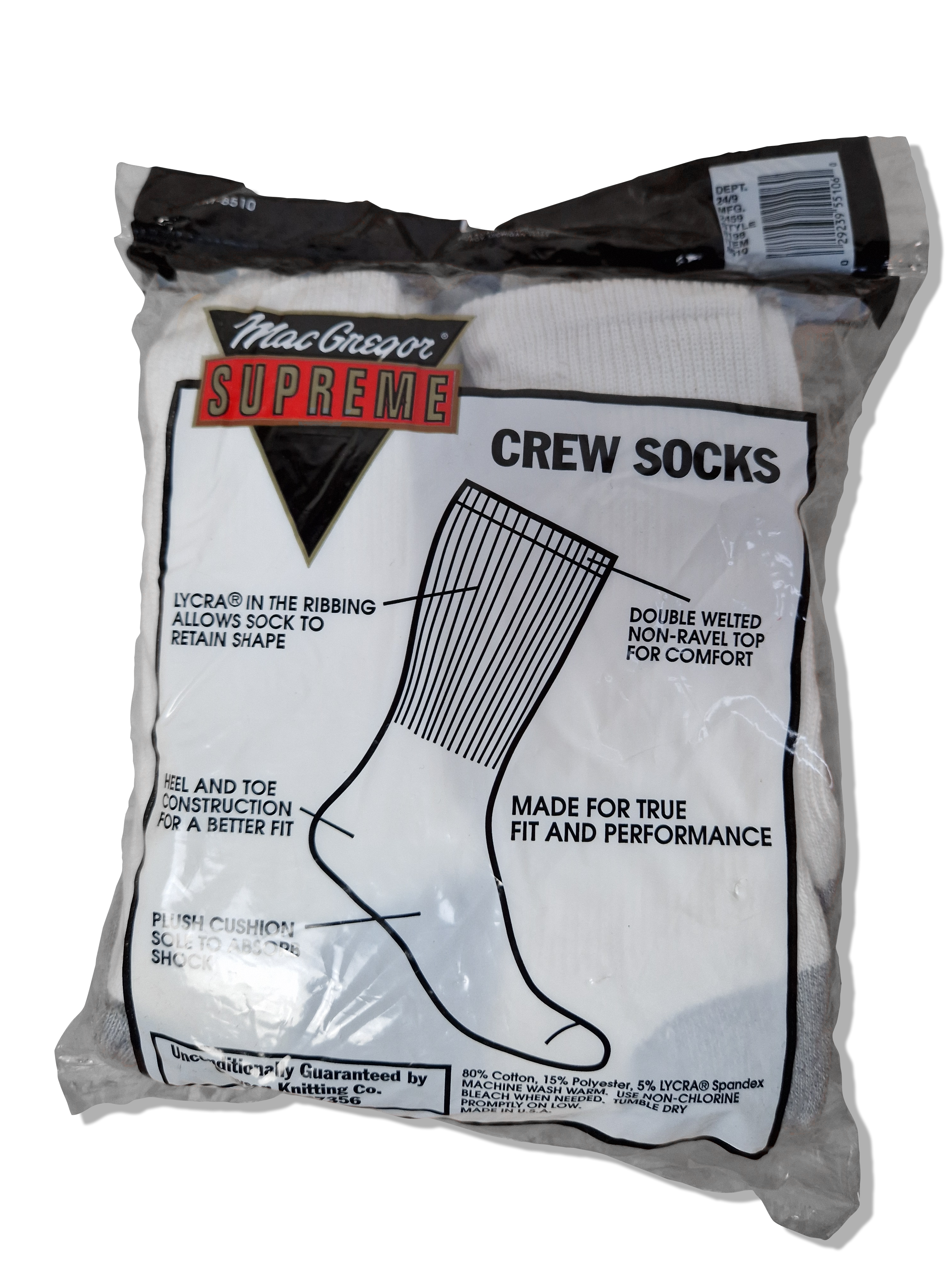 Vintage McGregor Crew Socks 6erPack Made In USA Deadstock Weiß - RareRags