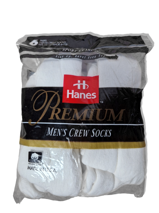 Rare! Vintage Hanes Crew Socks 1992 6erPack Deadstock Made In USA Weiß