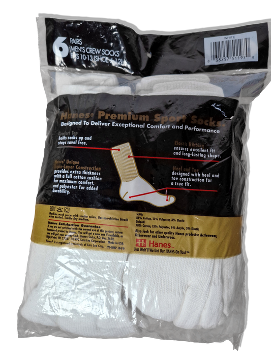 Rare! Vintage Hanes Crew Socks 1992 6erPack Deadstock Made In USA Weiß