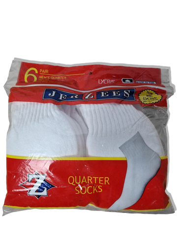 Vintage Jerzees Quarter Socks 6erPack Deadstock Made In USA Weiß