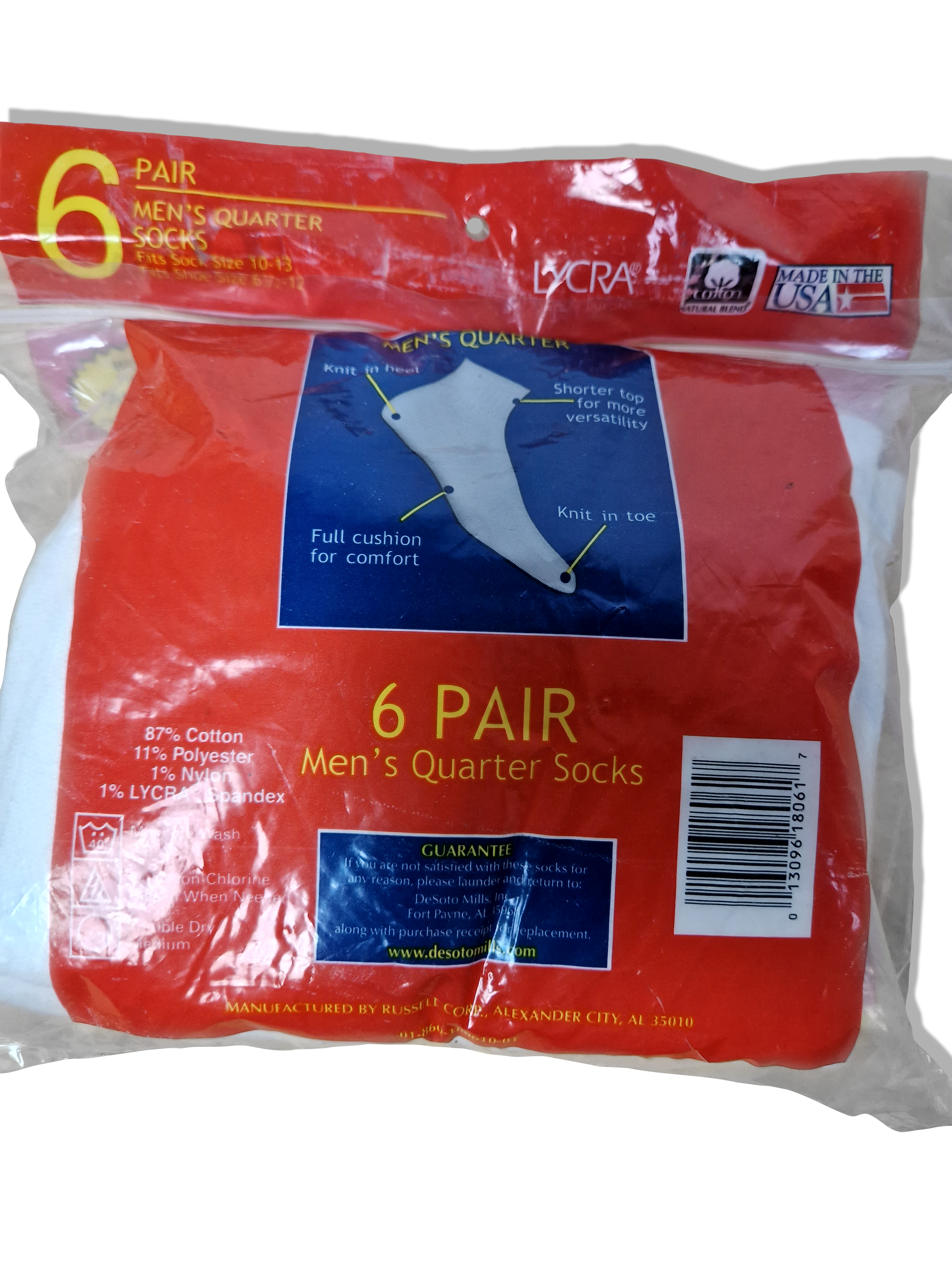 Vintage Jerzees Quarter Socks 6erPack Deadstock Made In USA Weiß - RareRags