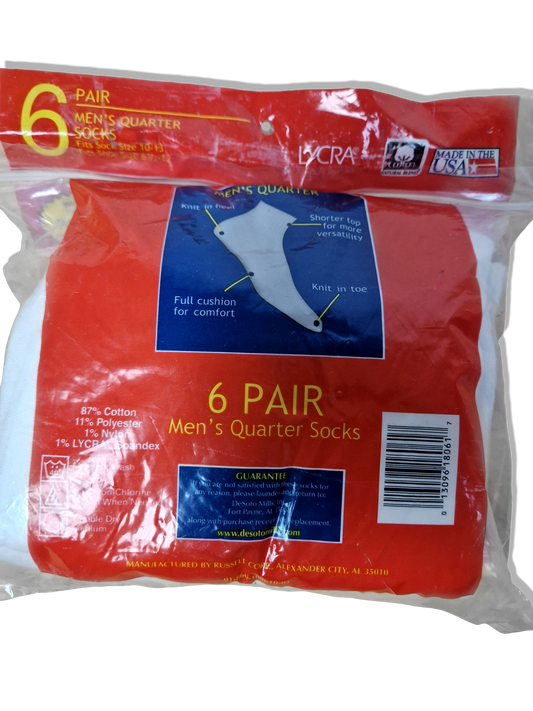Vintage Jerzees Quarter Socks 6erPack Deadstock Made In USA Weiß