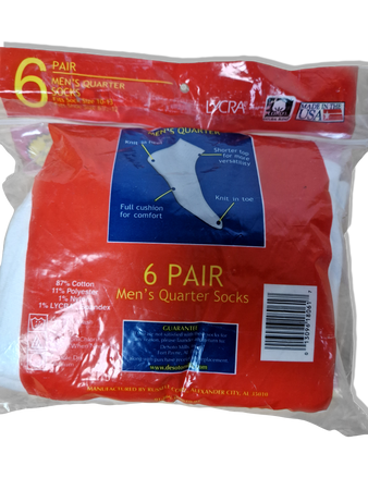 Vintage Jerzees Quarter Socks 6erPack Deadstock Made In USA Weiß