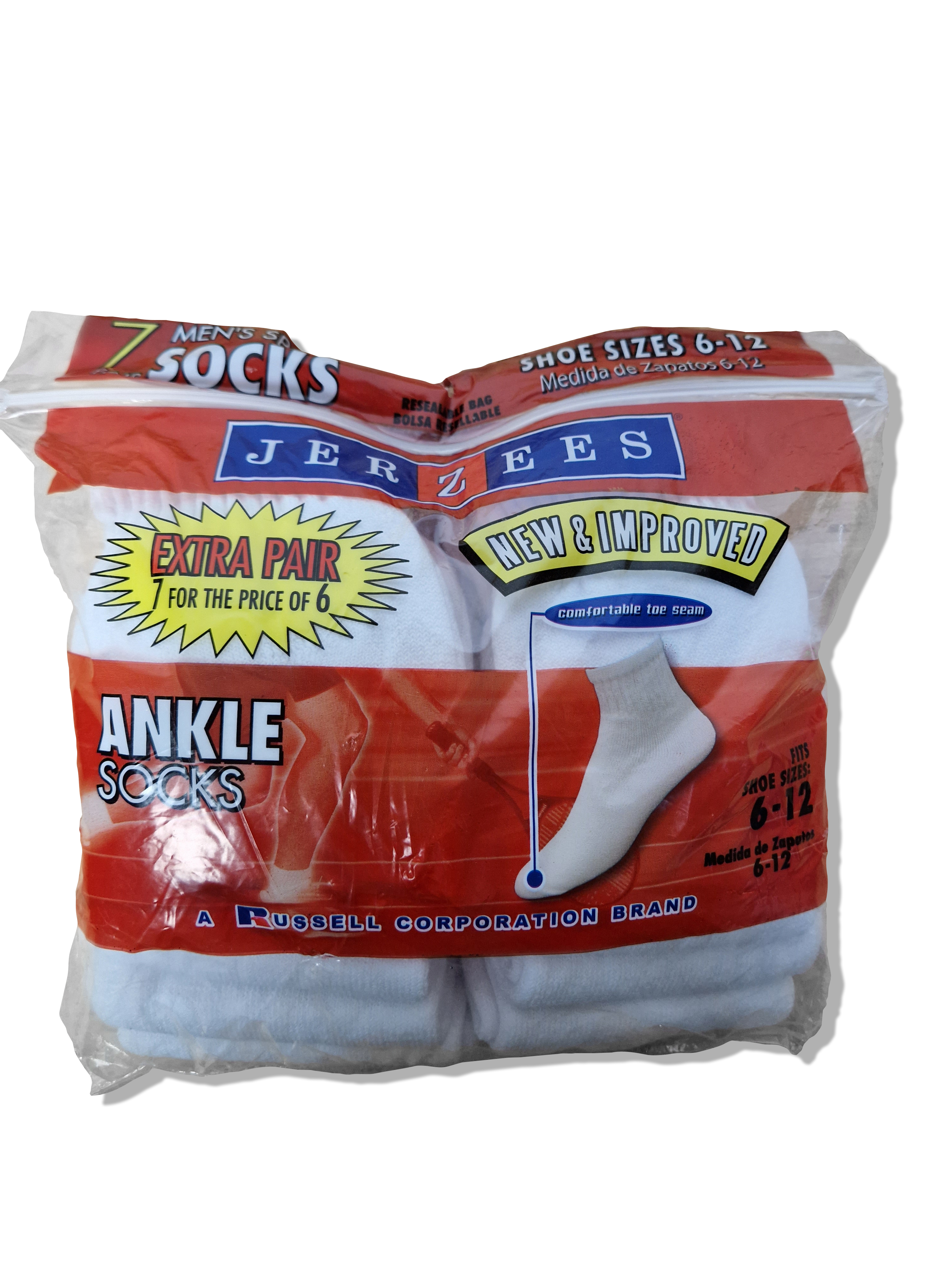 Vintage Jerzees Ankle Socks 7erPack Deadstock Made In USA Weiß - RareRags