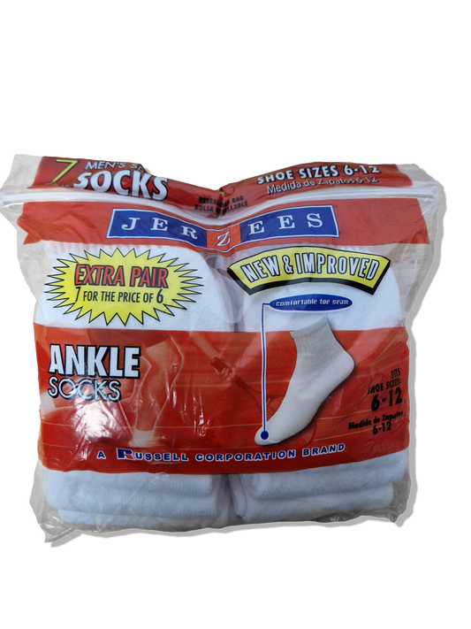 Vintage Jerzees Ankle Socks 7erPack Deadstock Made In USA Weiß