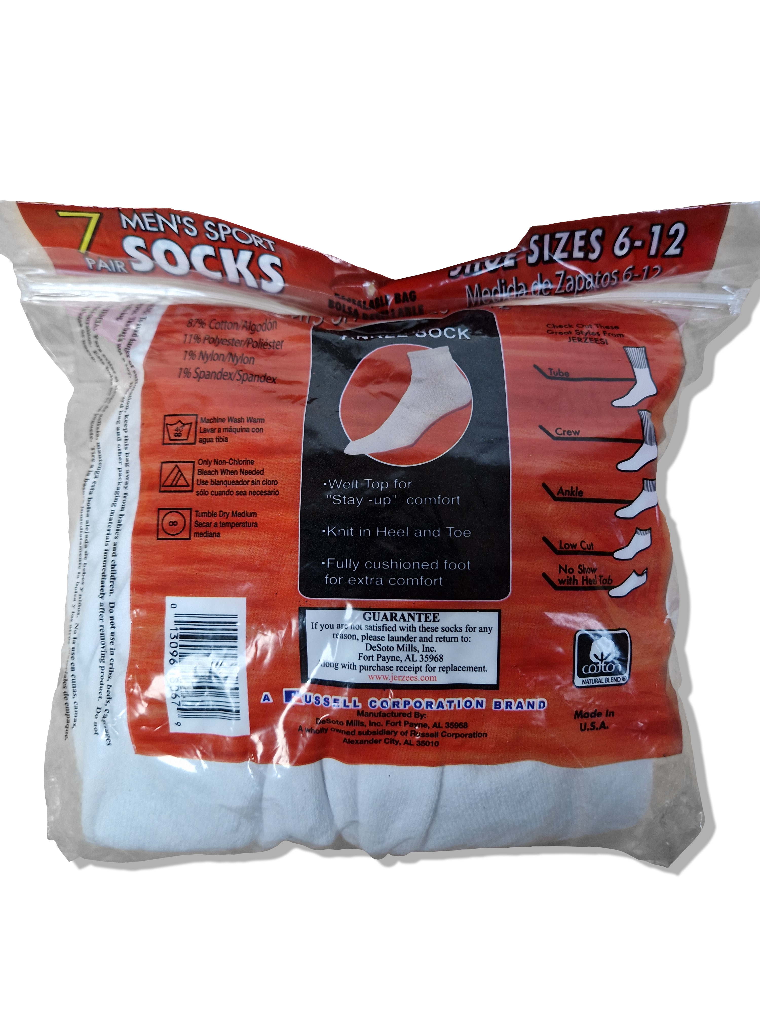 Vintage Jerzees Ankle Socks 7erPack Deadstock Made In USA Weiß - RareRags