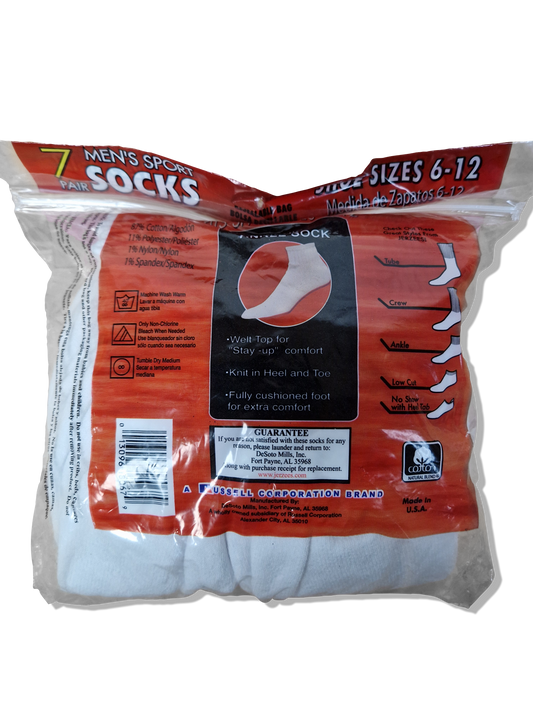 Vintage Jerzees Ankle Socks 7erPack Deadstock Made In USA Weiß
