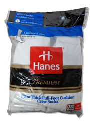 Rare! Vintage Hanes Crew Socks Extra Thick 1993 6erPack Deadstock Made In USA Weiß - RareRags
