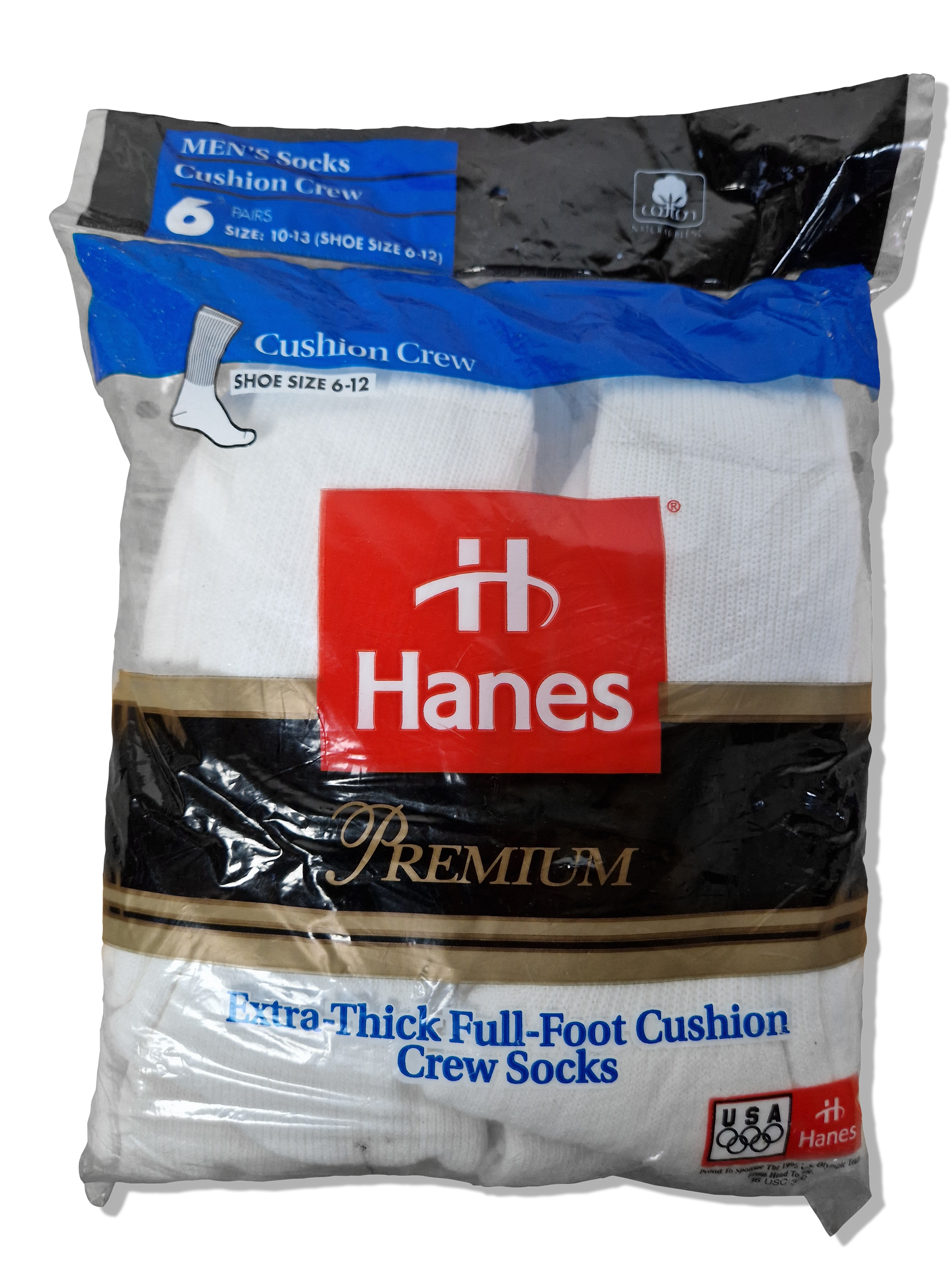 Rare! Vintage Hanes Crew Socks Extra Thick 1993 6erPack Deadstock Made In USA Weiß - RareRags