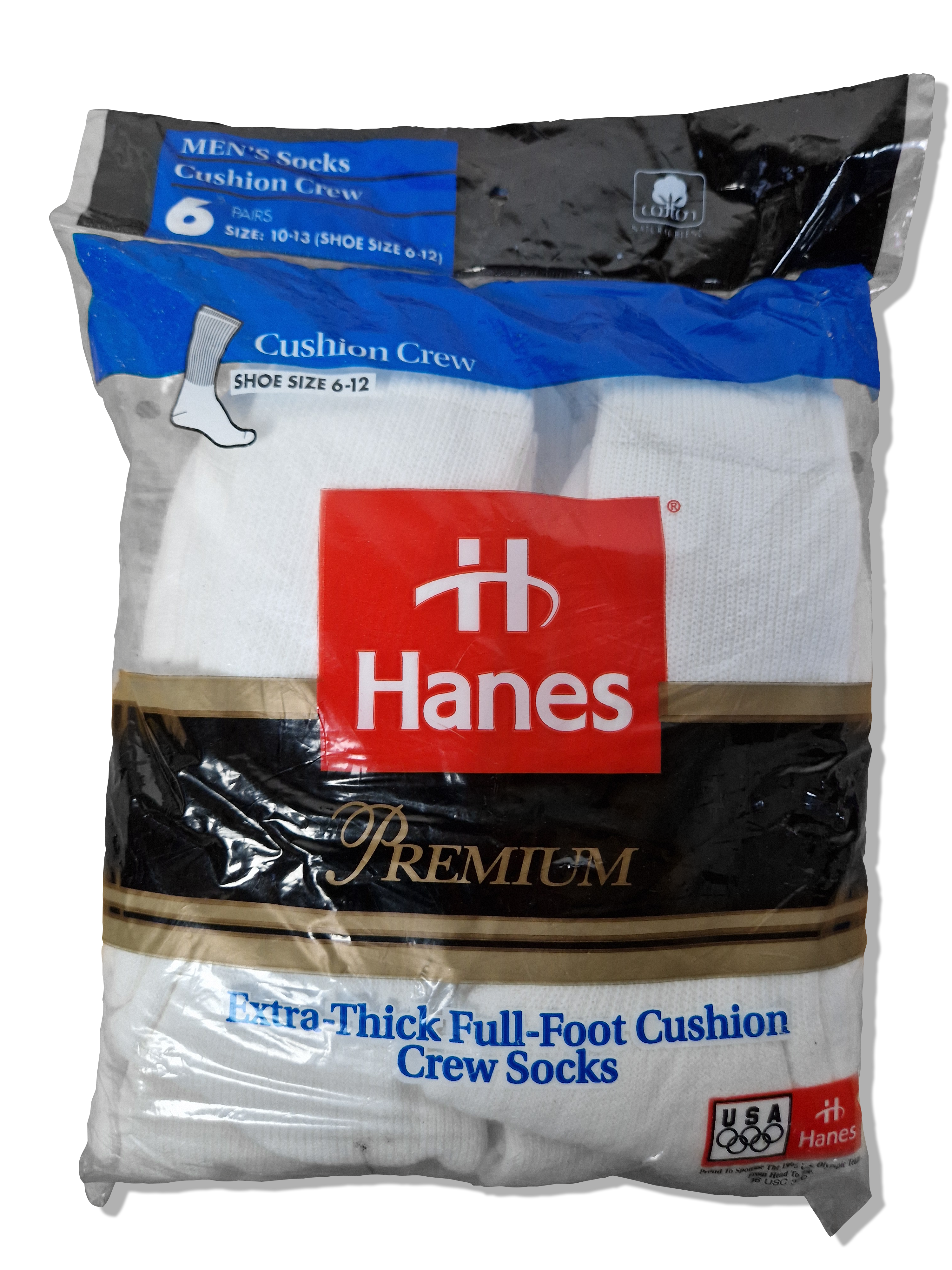 Rare! Vintage Hanes Crew Socks Extra Thick 1993 6erPack Deadstock Made In USA Weiß - RareRags