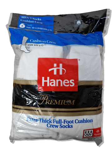 Rare! Vintage Hanes Crew Socks Extra Thick 1993 6erPack Deadstock Made In USA Weiß