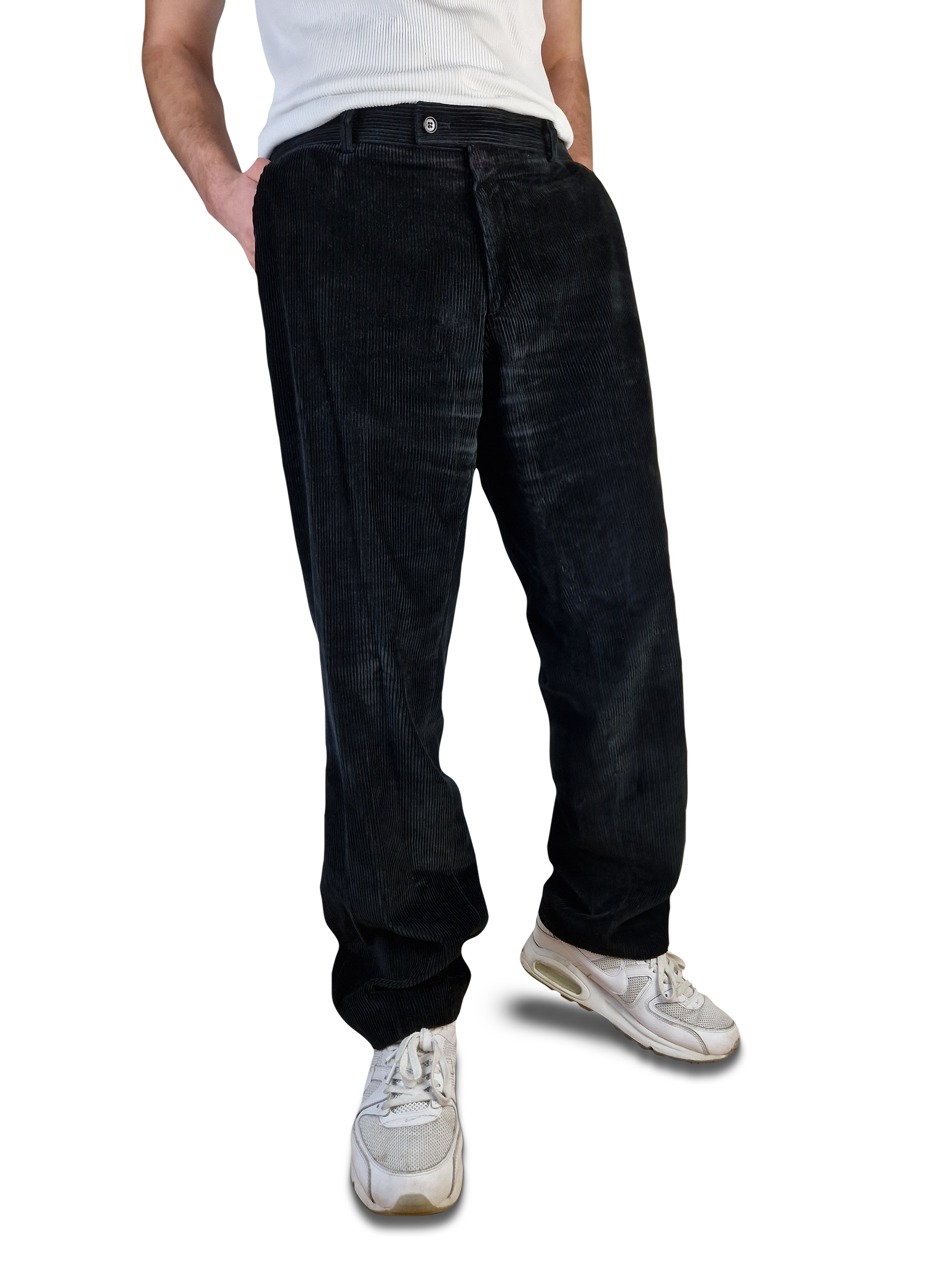 Vintage Tommy Hilfiger Cordhose Baker Opti Zip Schwarz L-XL - RareRags