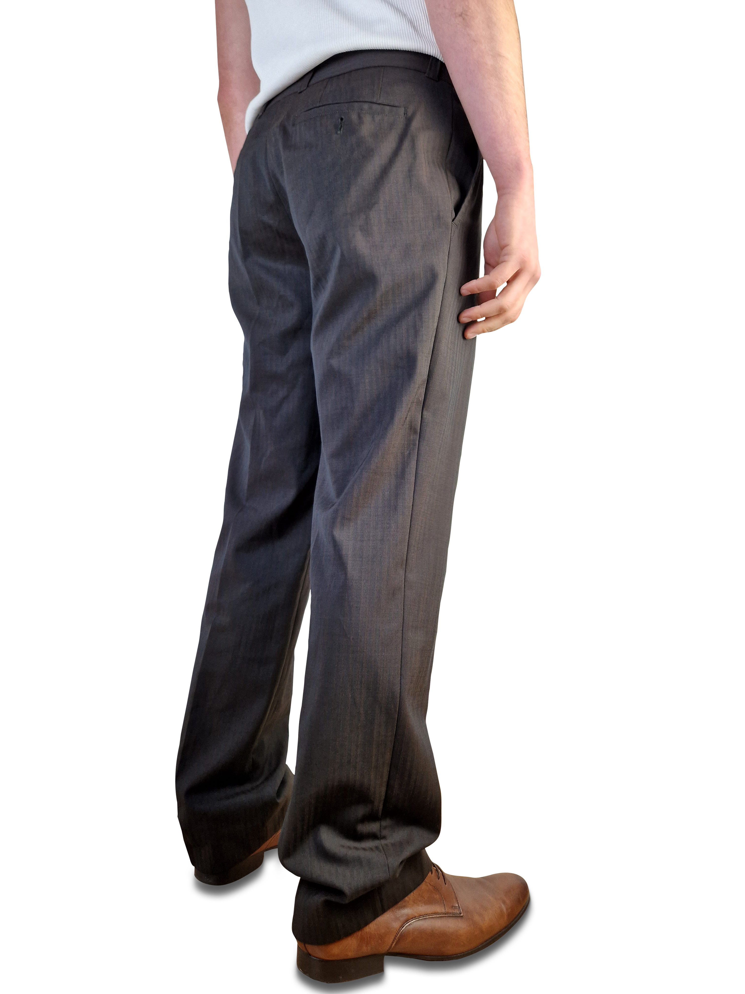 Moderne Hugo Boss Anzughose Basic Mit Schurwolle Gestreift Braun (50) L-XL - RareRags