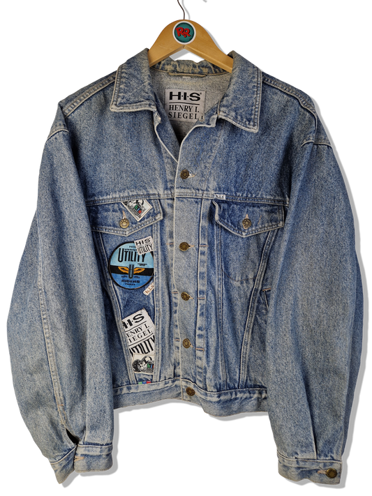 Vintage H.I.S. Jeansjacke 80s Patches Blau S