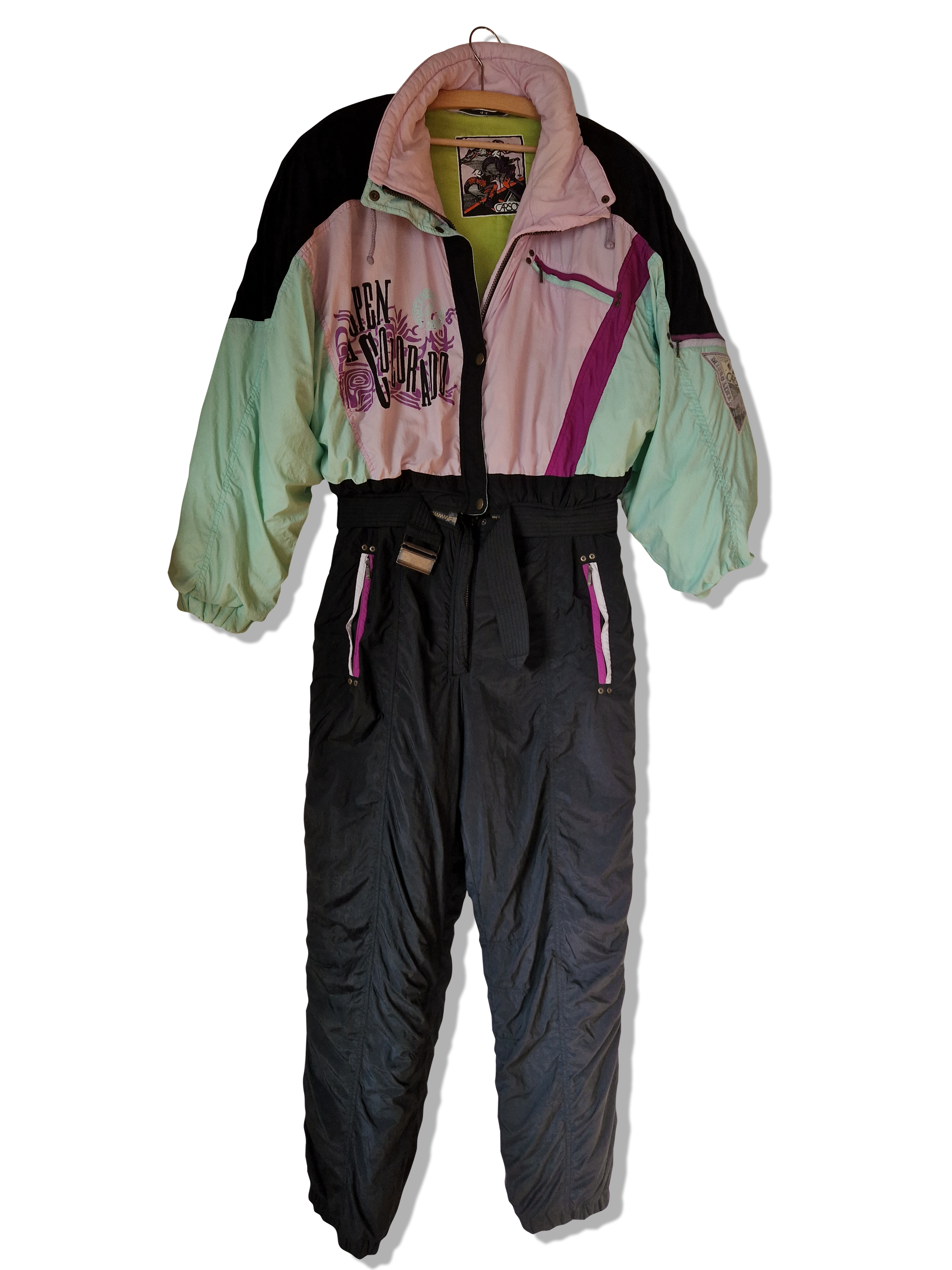 Vintage Carson Schneeanzug Skiing Vislon Zip  Pastell Schwarz (44) S-M - RareRags