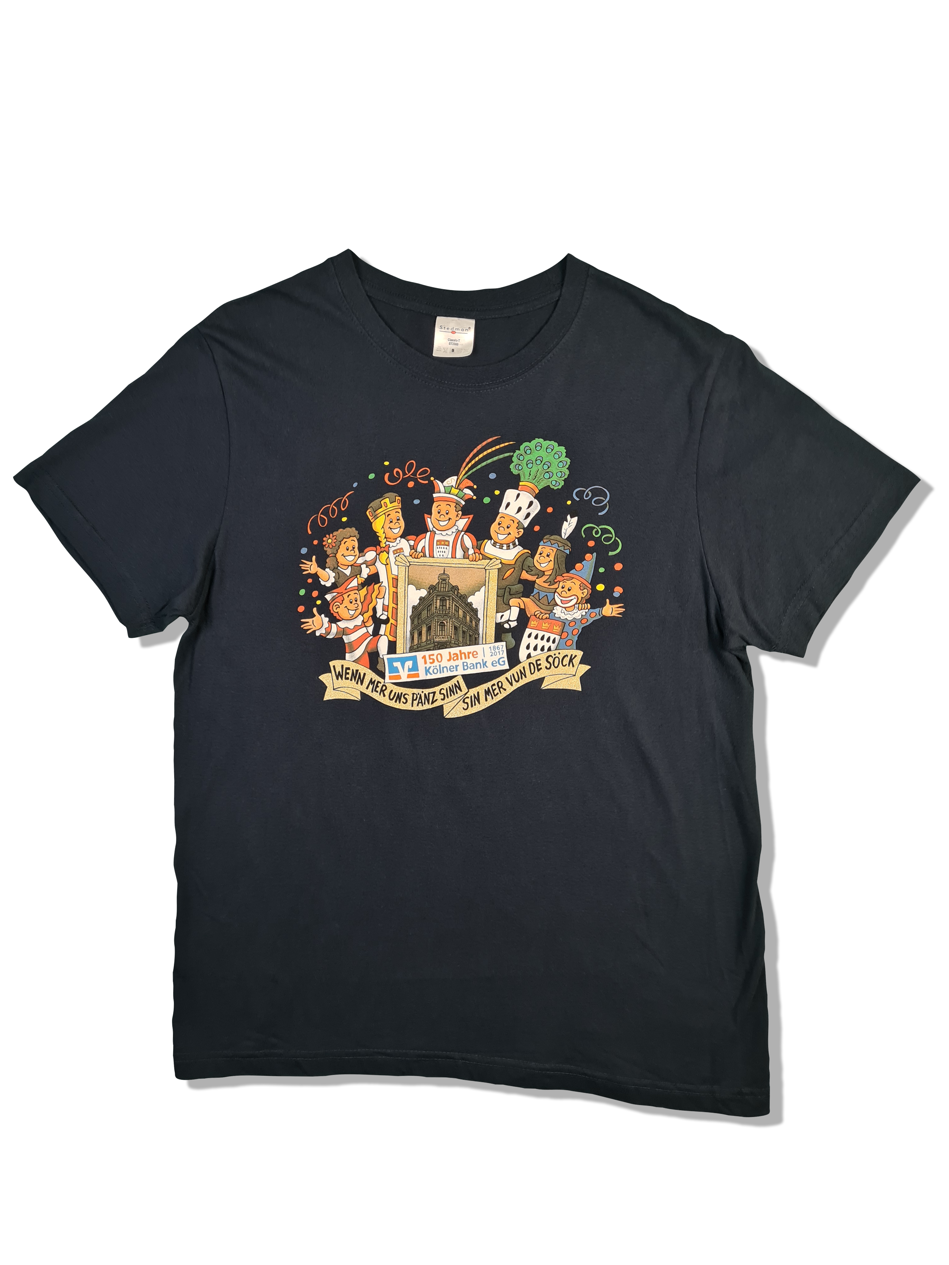 Modernes Stedman Shirt 150 Jahre Volksbank Promo Lustiger Print Dunkelblau S - RareRags