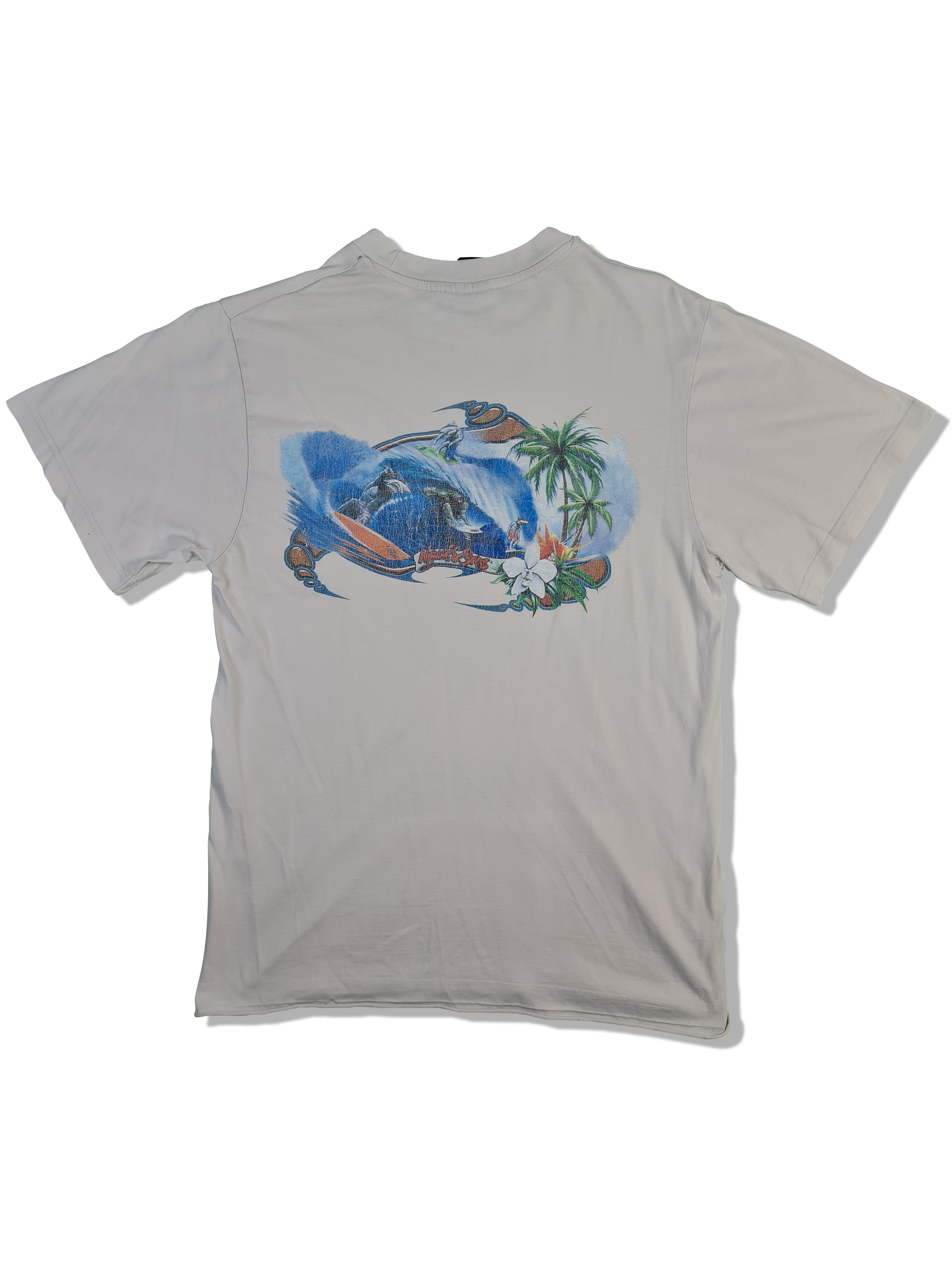 Vintage Maui & Sons Shirt Surfing Sharks Bedruckt Weiß M