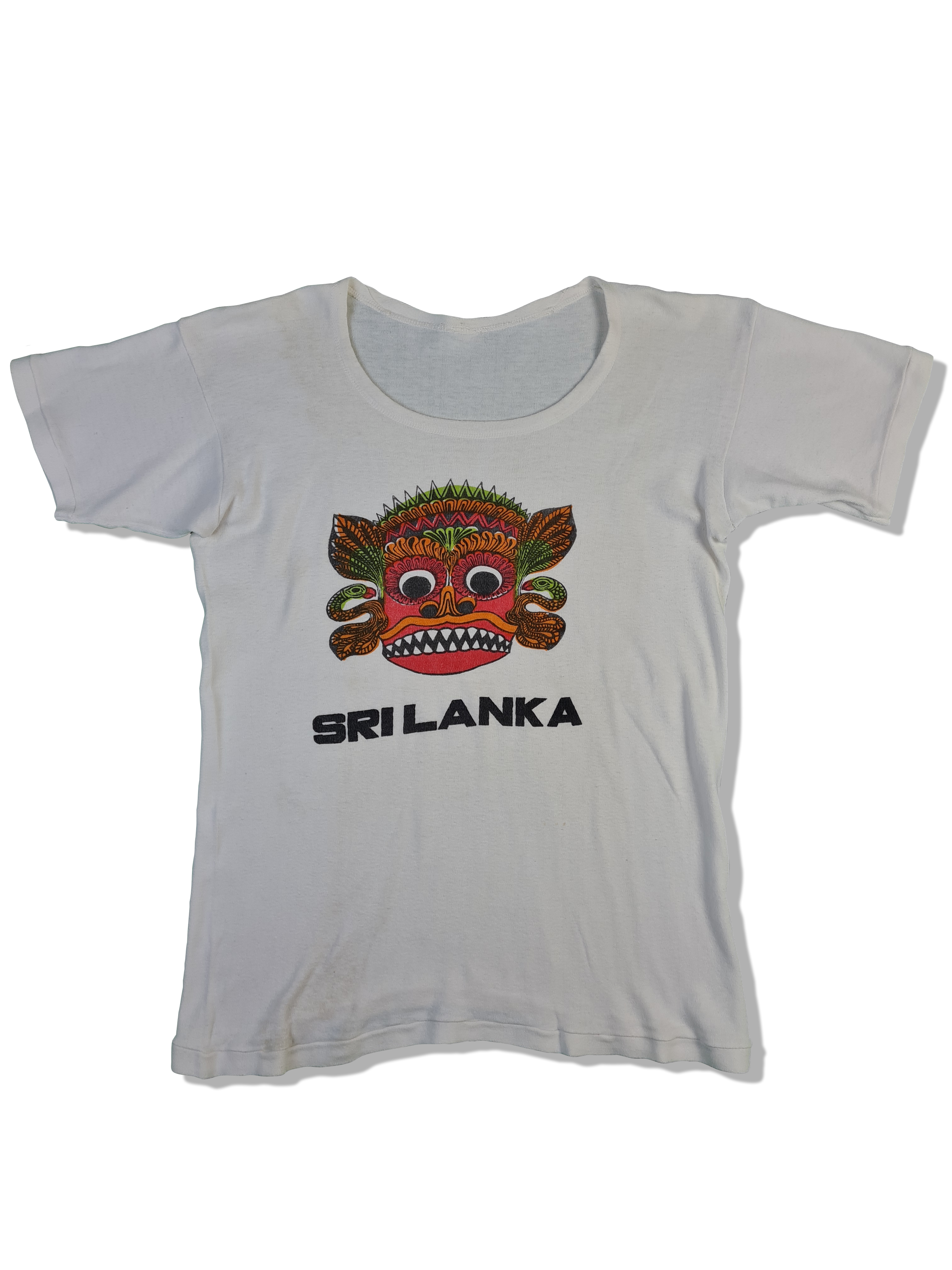 Vintage Tourist Shirt Sri Lanka 80s Single Stitched Bedruckt Weiß S-M - RareRags