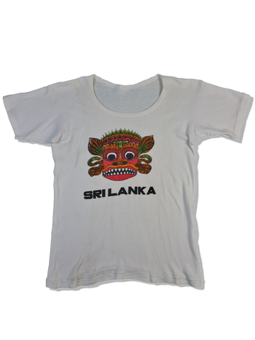 Vintage Tourist Shirt Sri Lanka 80s Single Stitched Bedruckt Weiß S-M