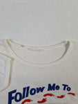 Vintage Tourist Shirt 80s "Follow me to Montserrat" Karibik Single Stitched Bedruckt Weiß M-L