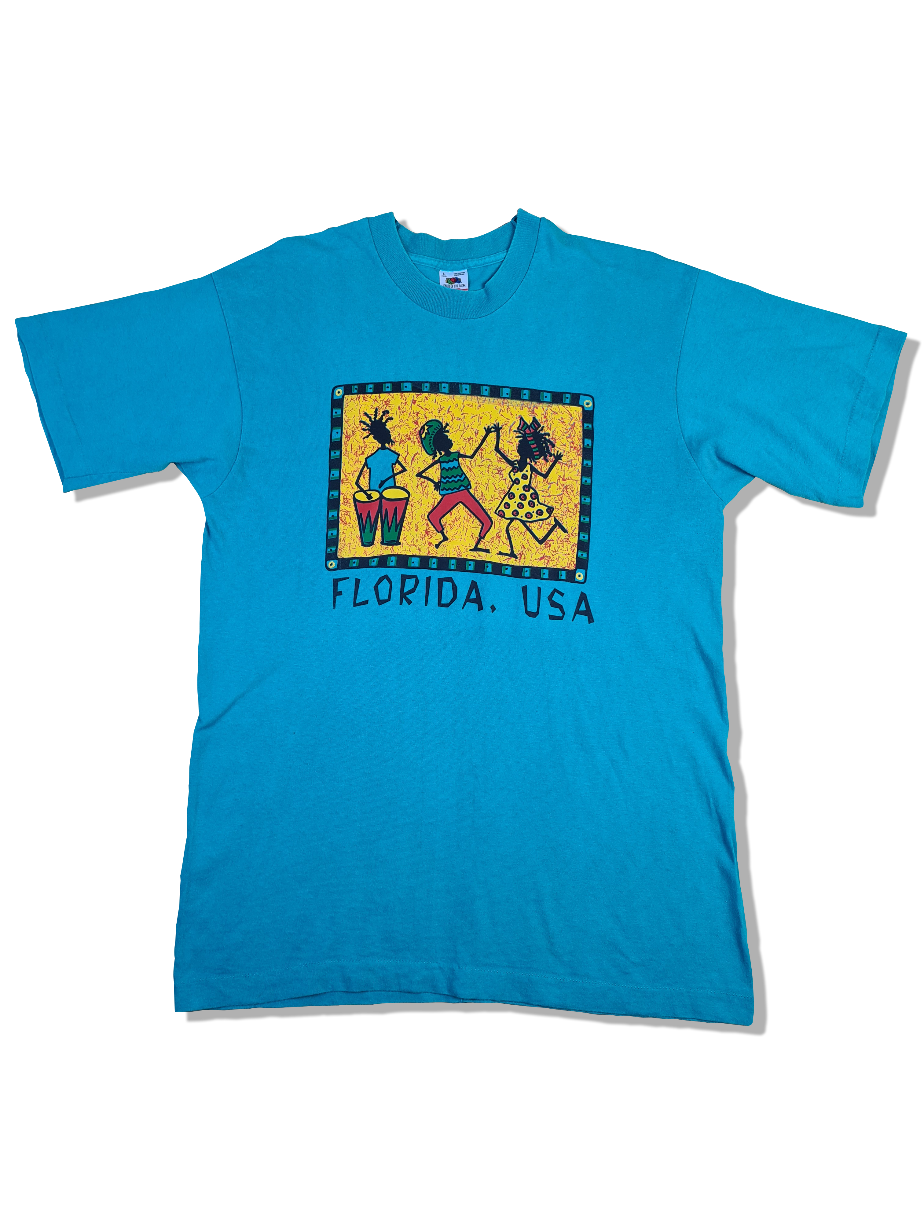 Vintage Fruit Of The Loom Shirt Florida Made In USA Single Stitched Türkis-Blau L - RareRags