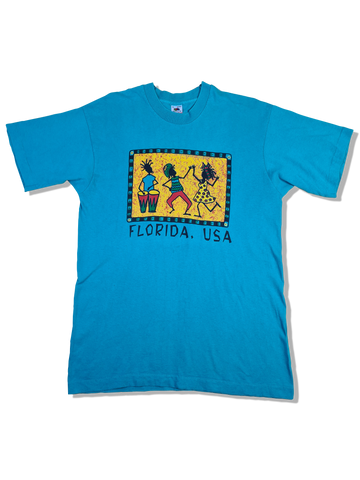 Vintage Fruit Of The Loom Shirt Florida Made In USA Single Stitched Türkis-Blau L