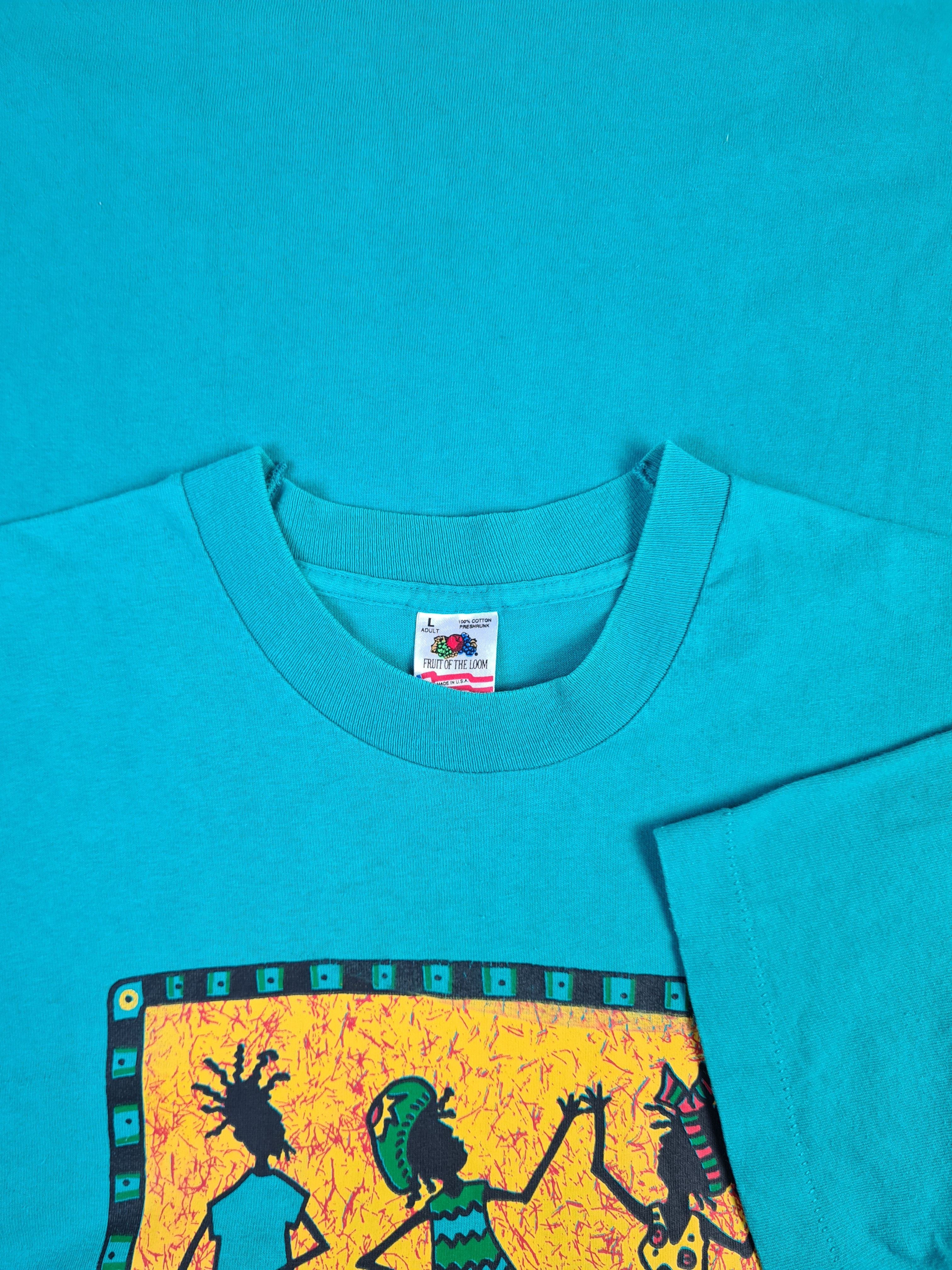 Vintage Fruit Of The Loom Shirt Florida Made In USA Single Stitched Türkis-Blau L - RareRags