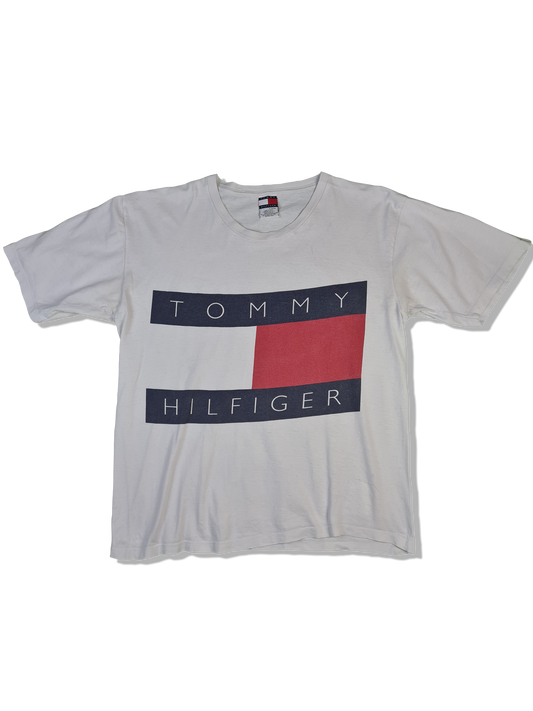 Vintage Tommy Hilfiger Shirt Big Logo Classic Made In USA Weiß XL