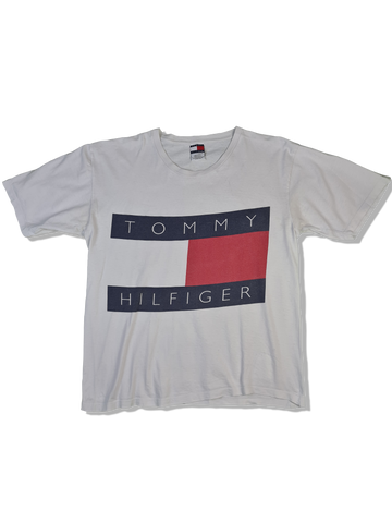 Vintage Tommy Hilfiger Shirt Big Logo Classic Made In USA Weiß XL