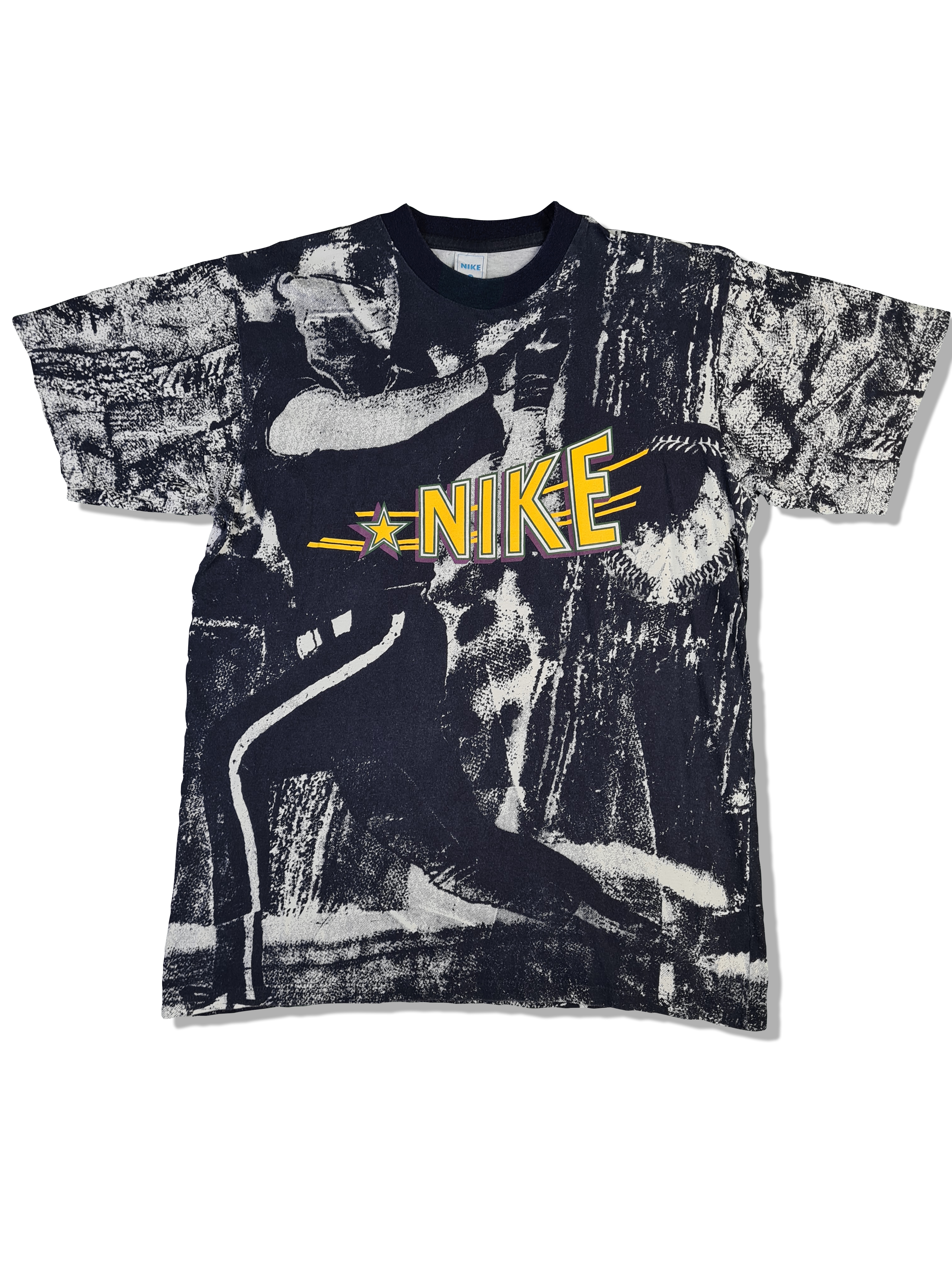 Rare! Vintage Nike Shirt CideSport All Over Print Baseball Made In Spain Grau Weiß M