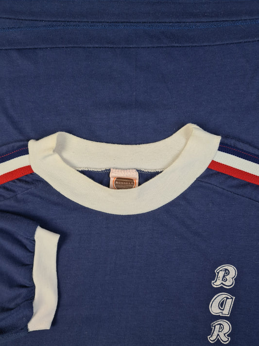 Vintage Russel Ringer Shirt 70s Tourist Barbados Single Stitched Blau Weiß M-L