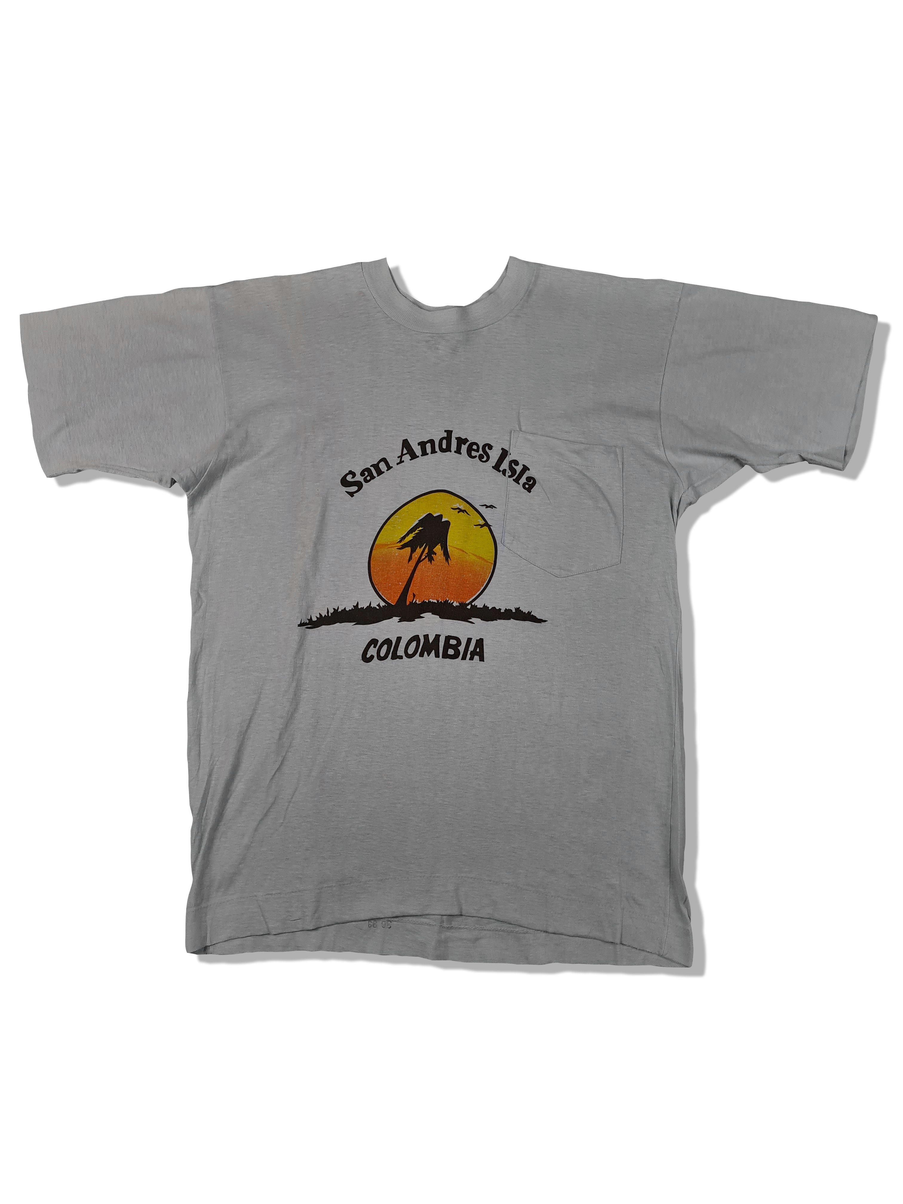 Vintage Tourist Shirt 70s San Andres Island Colombia Single Stitched Weiß M-L - RareRags