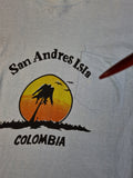Vintage Tourist Shirt 70s San Andres Island Colombia Single Stitched Weiß M-L