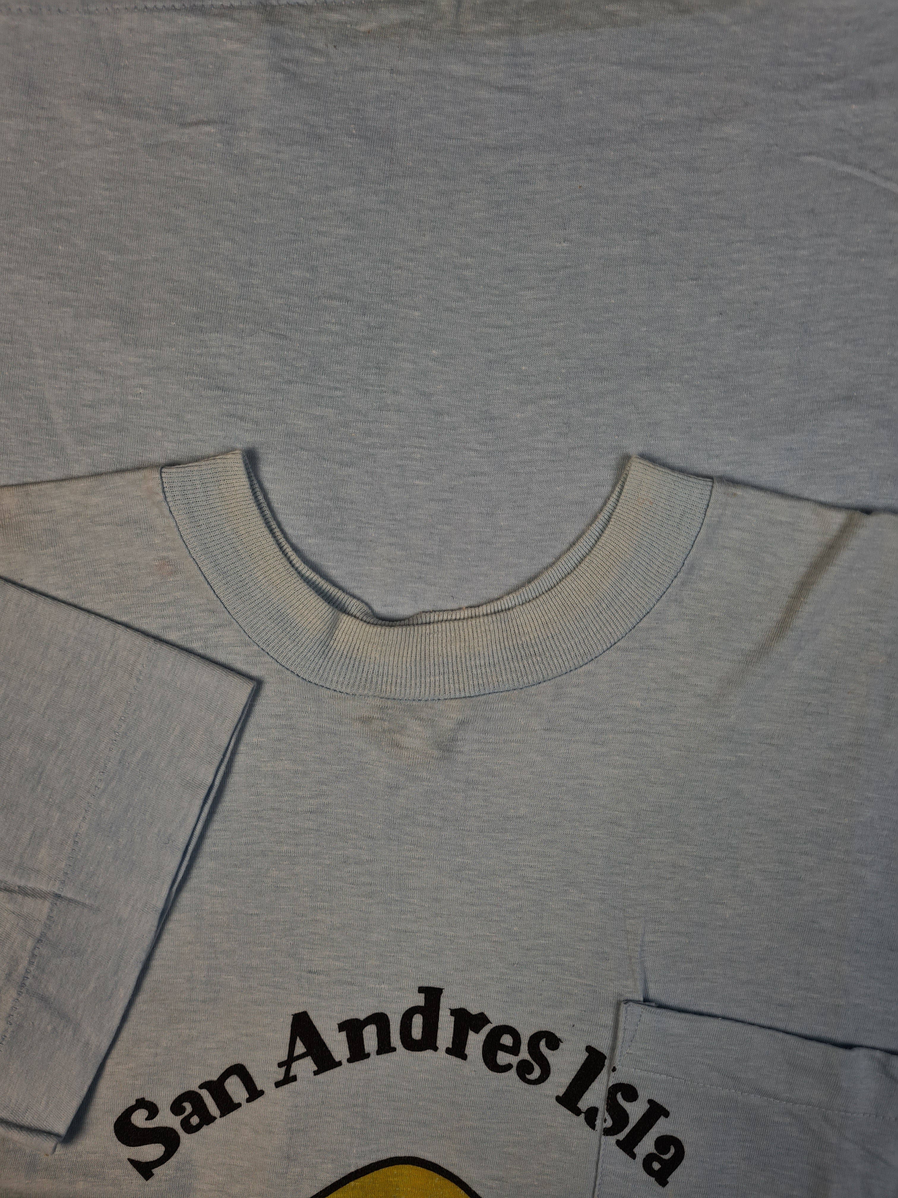 Vintage Tourist Shirt 70s San Andres Island Colombia Single Stitched Weiß M-L - RareRags