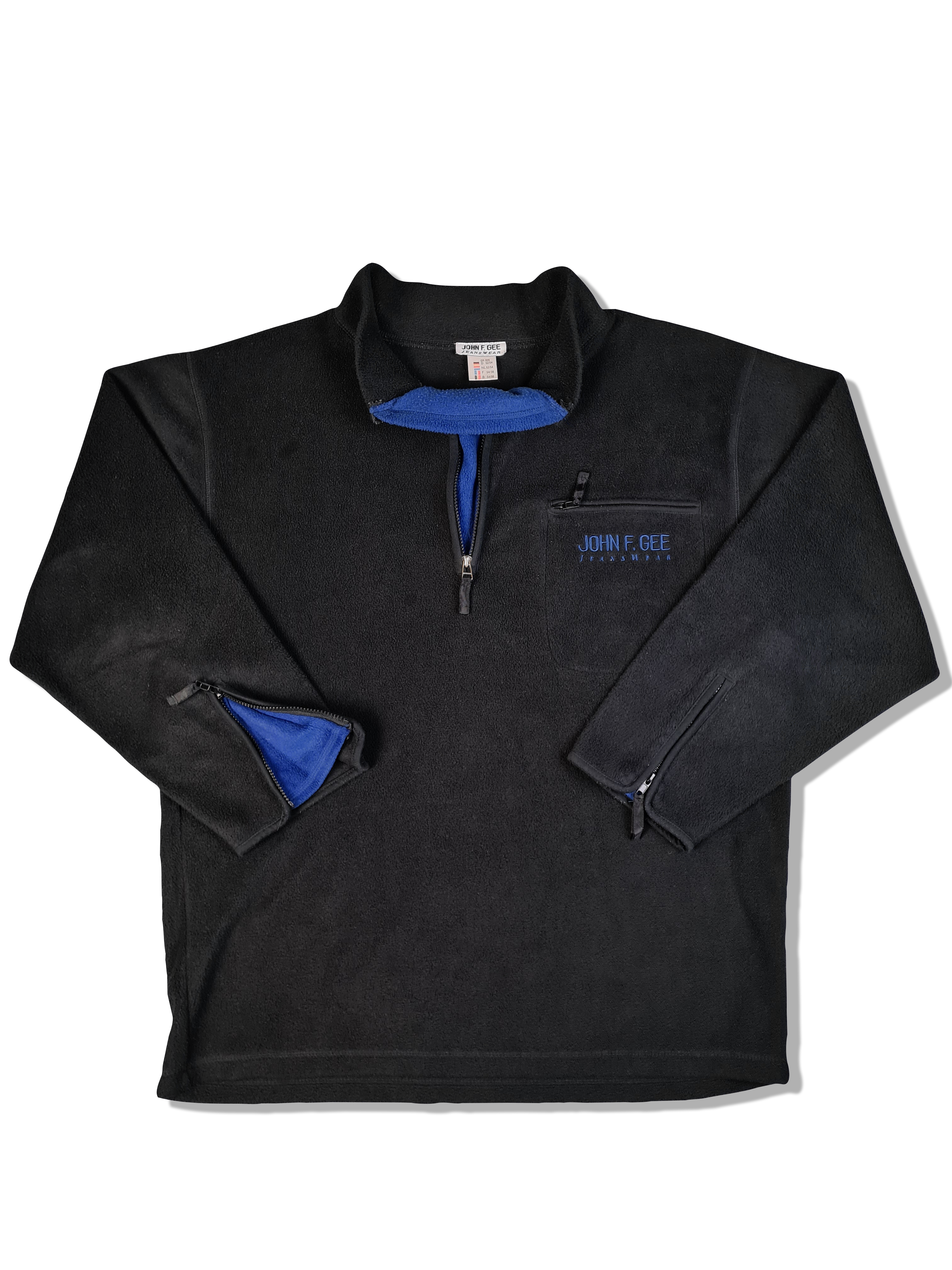 Vintage John F. Gee Fleece Halfzip Basic Schwarz Blau (52/54) L-XL
