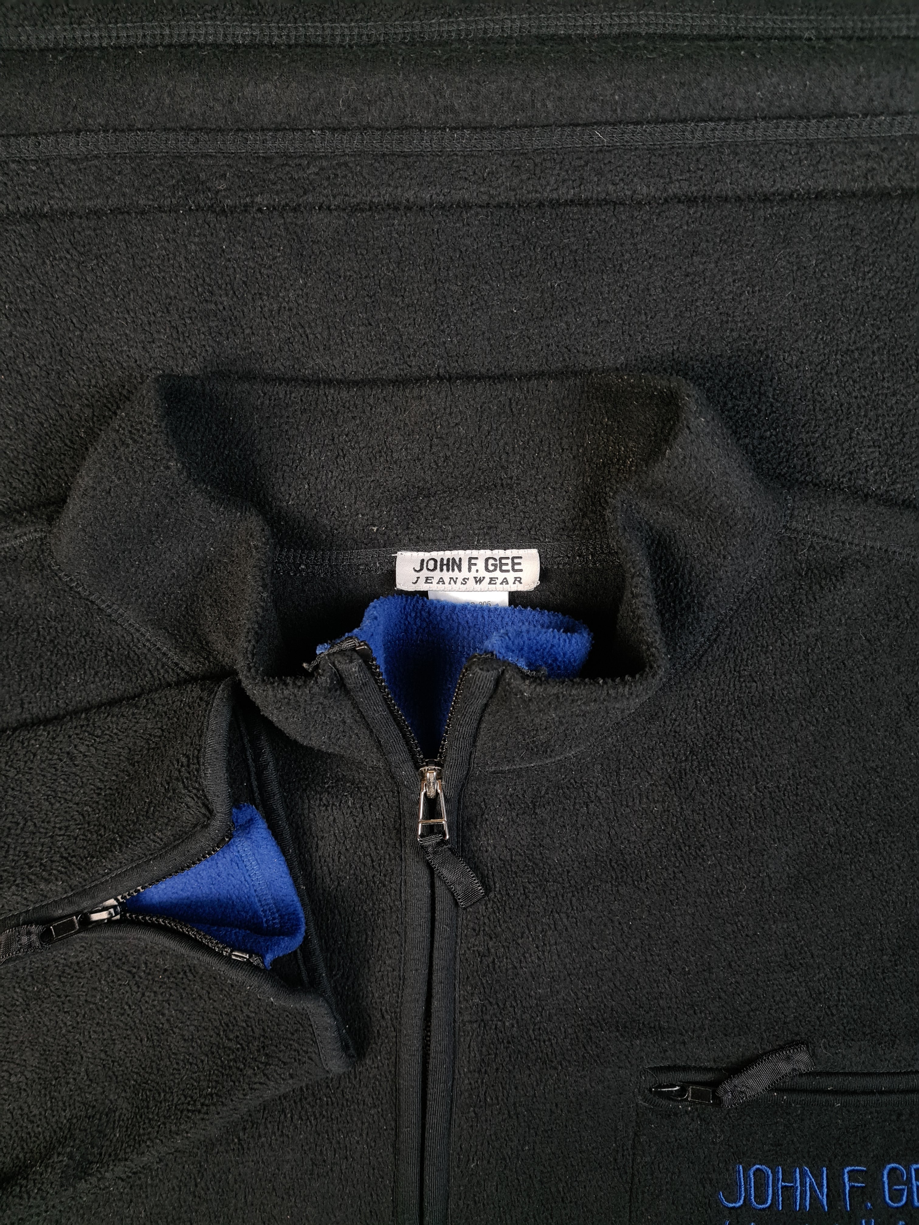 Vintage John F. Gee Fleece Halfzip Basic Schwarz Blau (52/54) L-XL