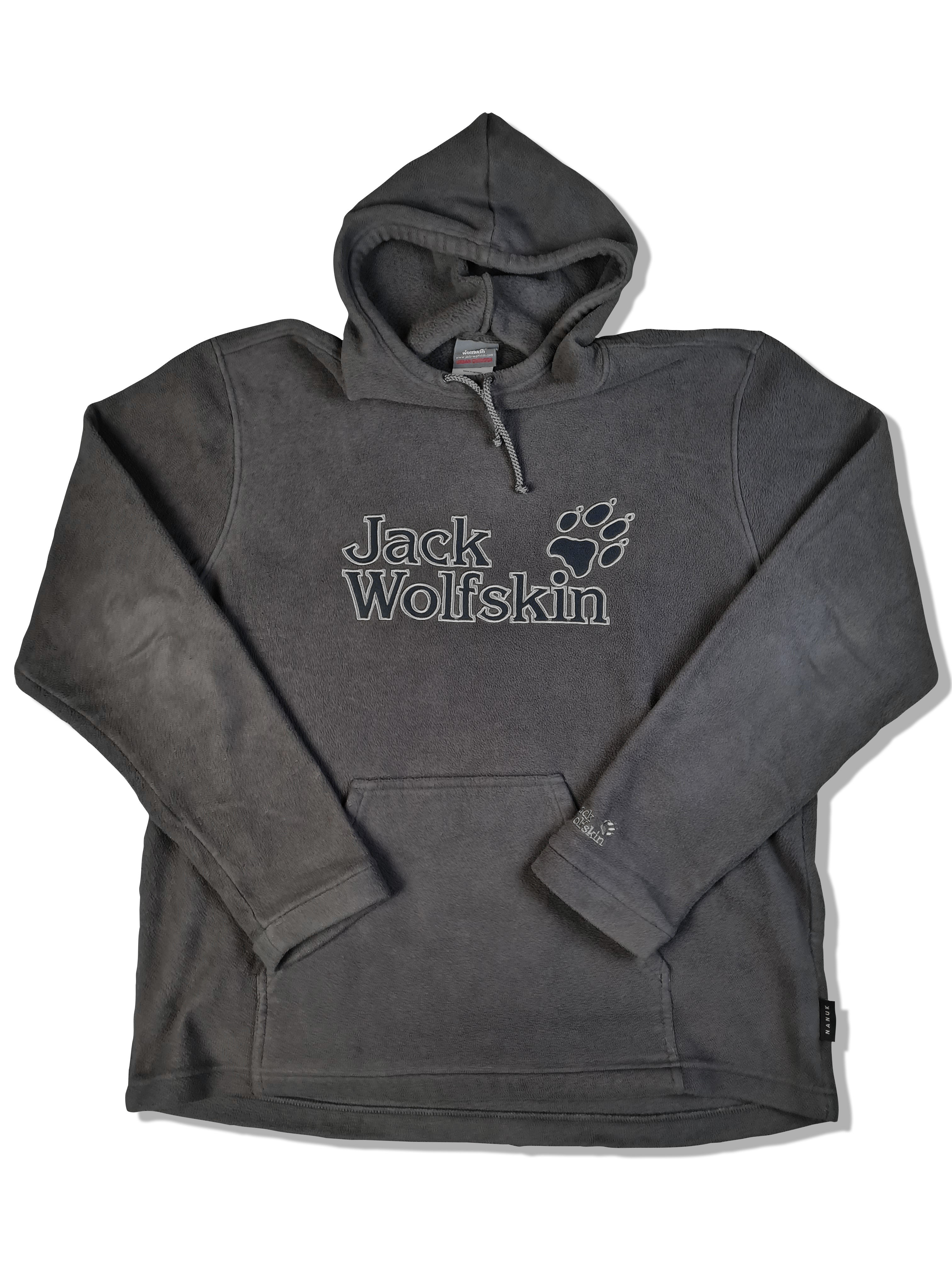 Moderner Jacke Wolfskin Fleece Hoodie Spellout Big Logo Kapuze Grau XL - RareRags