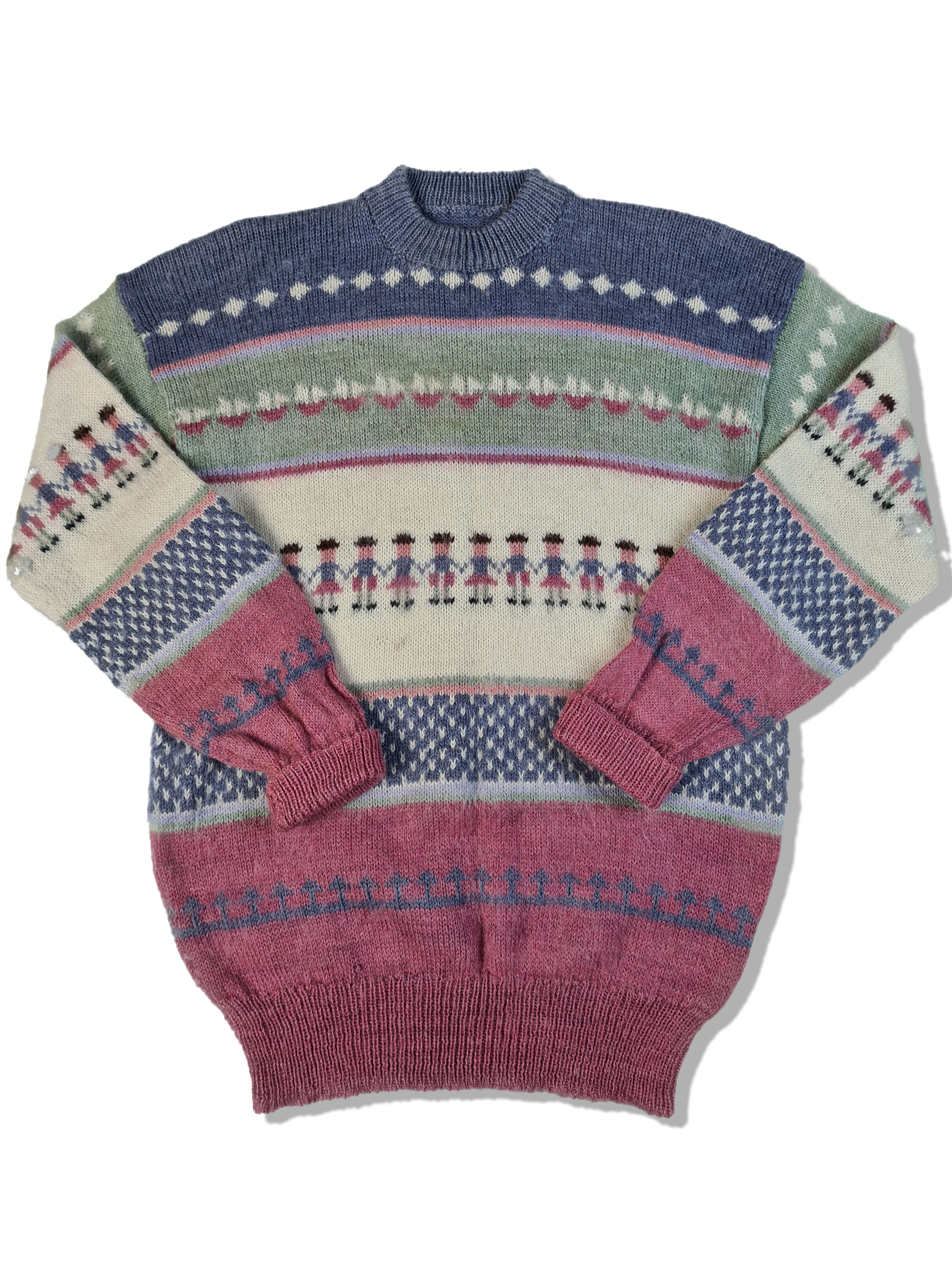 Vintage NoName Strickpulli Safte Farbtöne Rosa Blau M-L